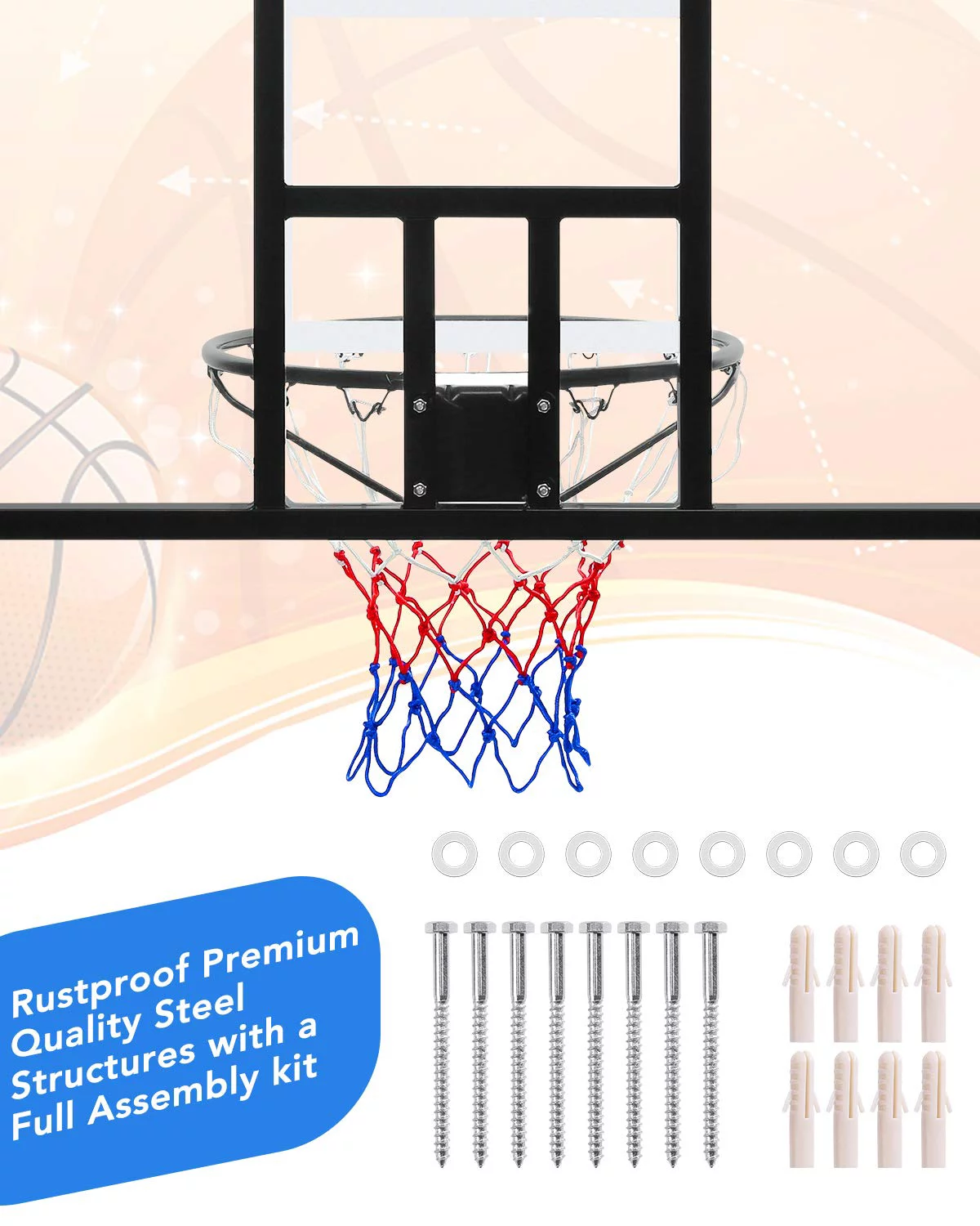 MaxKare 44″ Basketball Backboard and Rim Combo, Wall Mounted Basketball Hoop Outdoor Indoor for Kids Adults