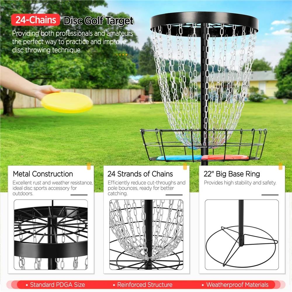 SmileMart 24-Chain Disc Golf Goal for Target Practice with Carrying Bag and 3 Discs, Black