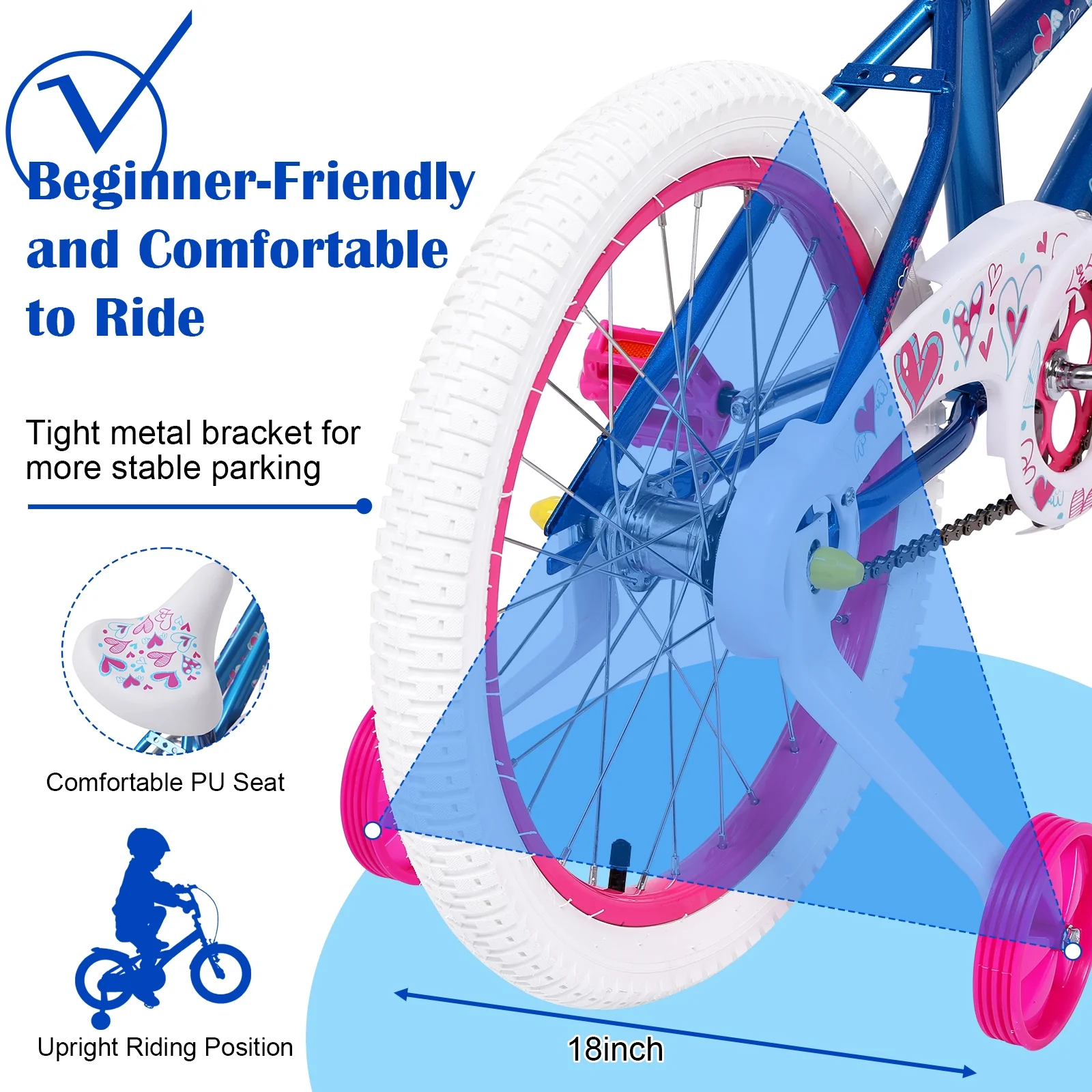 SUGIFT Kids Bike 18 inch Bicycle for Girls Ages 6-12 Years Child, Blue