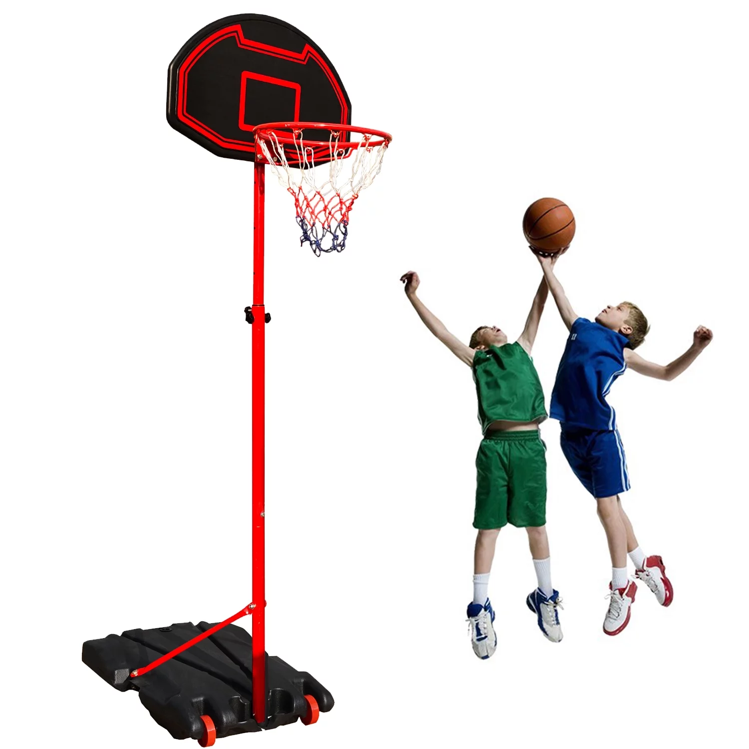 Vebreda Basketball Hoop & Goal 5.2 Ft. – 7 Ft. Height Adjustable Portable Basketball Hoop System, Black