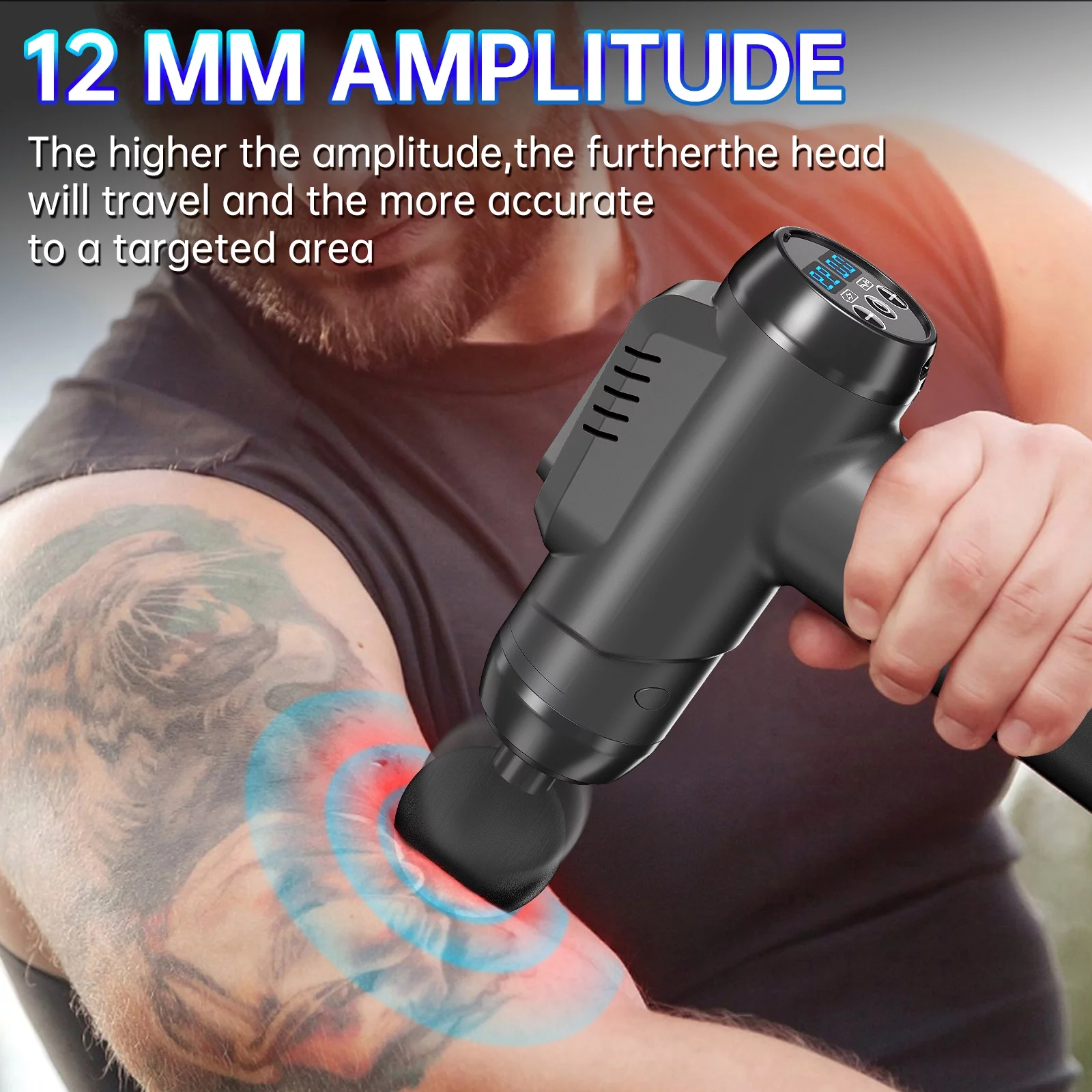 Massage Gun, Deep Tissue Massager, Portable Muscle Massage Gun for Back Neck Muscle Relieve, Quiet Massager Gun 99 Variable Speeds Digital Display 10 Massage Heads (Black)