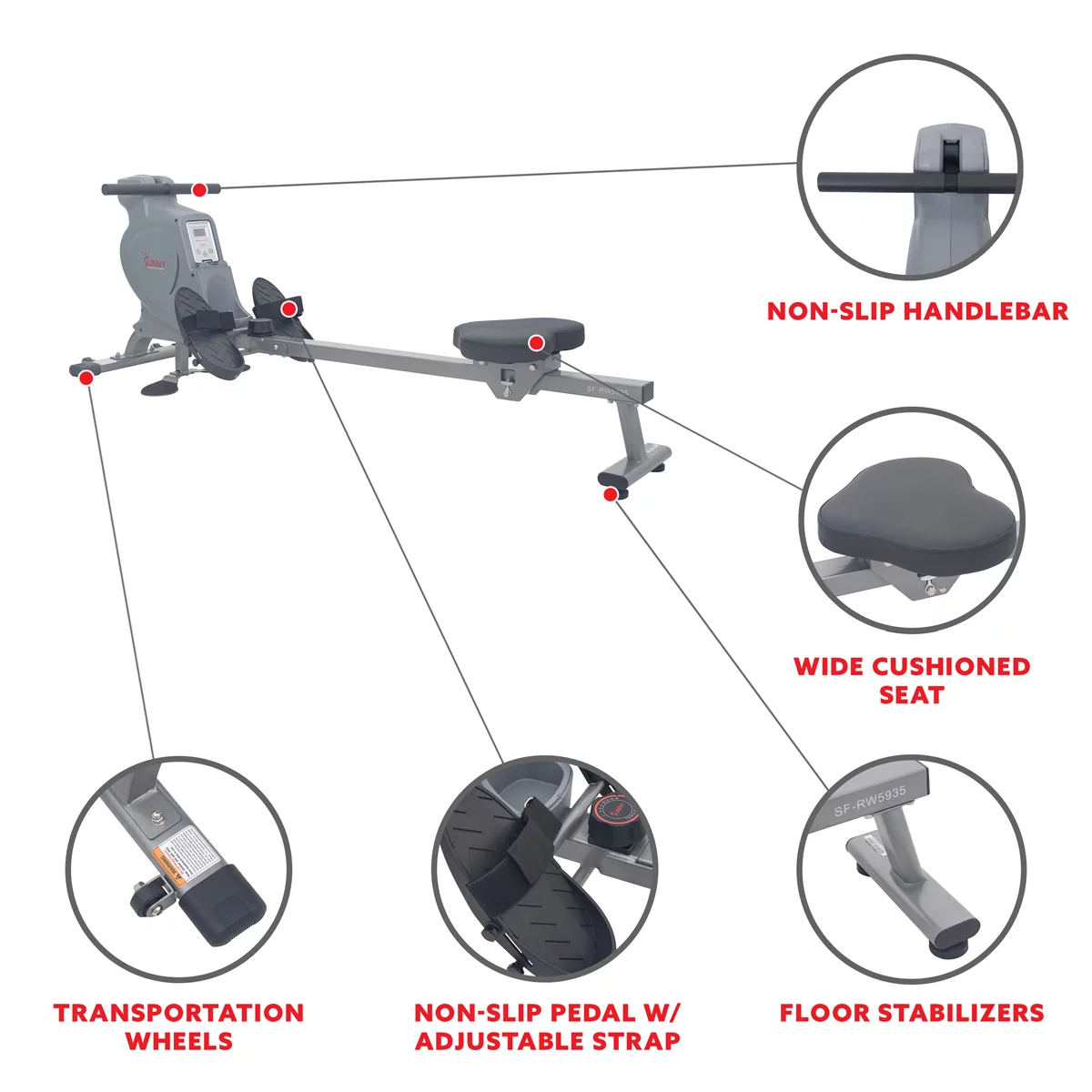 Sunny Health & Fitness Dual Rower Rowing Machine – SF-RW5935