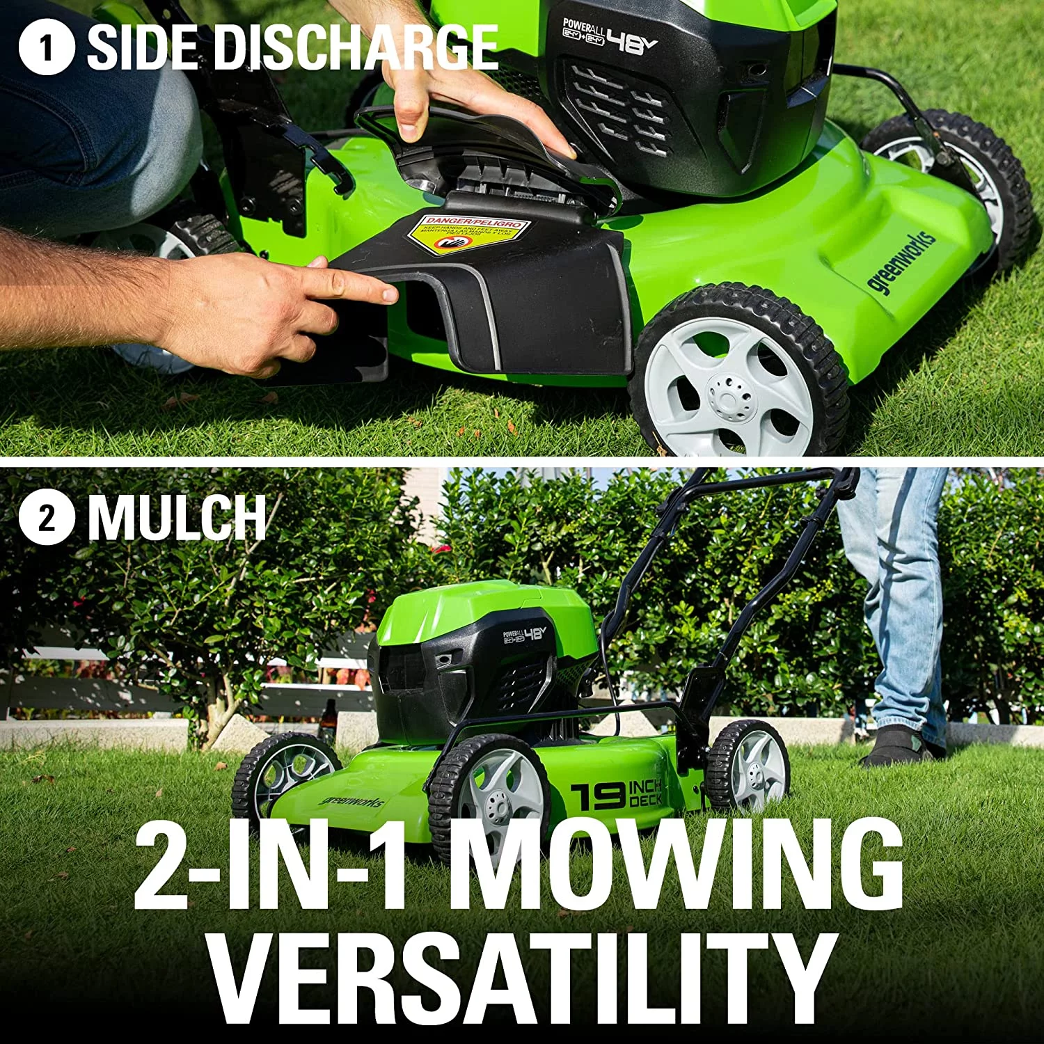 Greenworks 2 x 24V (48V) 19″ Brushless Push Lawn Mower, 2 x 4.0Ah USB Batteries and Dual Port Rapid Charger Included