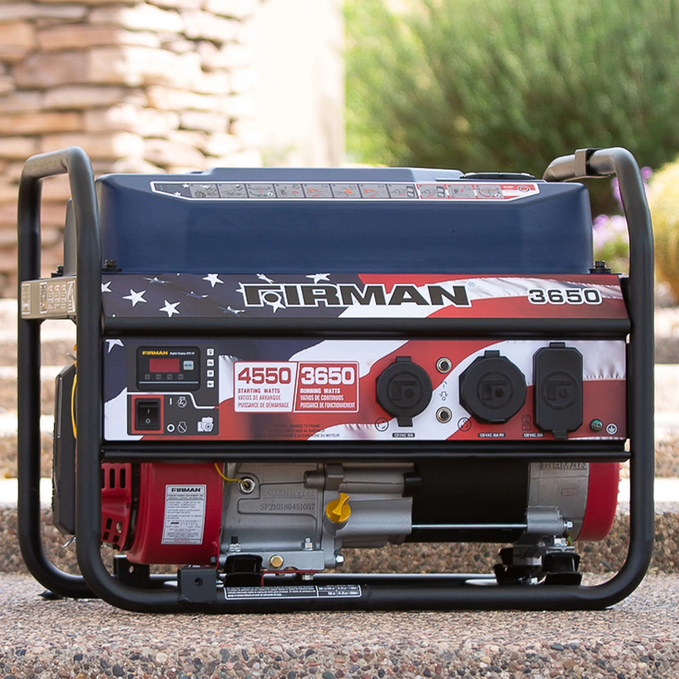 FIRMAN P03618 4550/3650 Watt Recoil Start Gas Portable Generator CARB Certified with Stars and Stripes Print