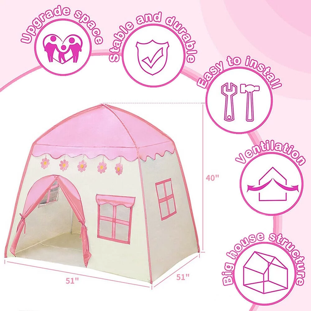 Play Tent for Kids Play Tent Indoor and Outdoor Portable | Play Tent for Girls Childrens Pop Up Playhouse Fort Carry Case Included Pillowfort Kids Princess Castle Tent