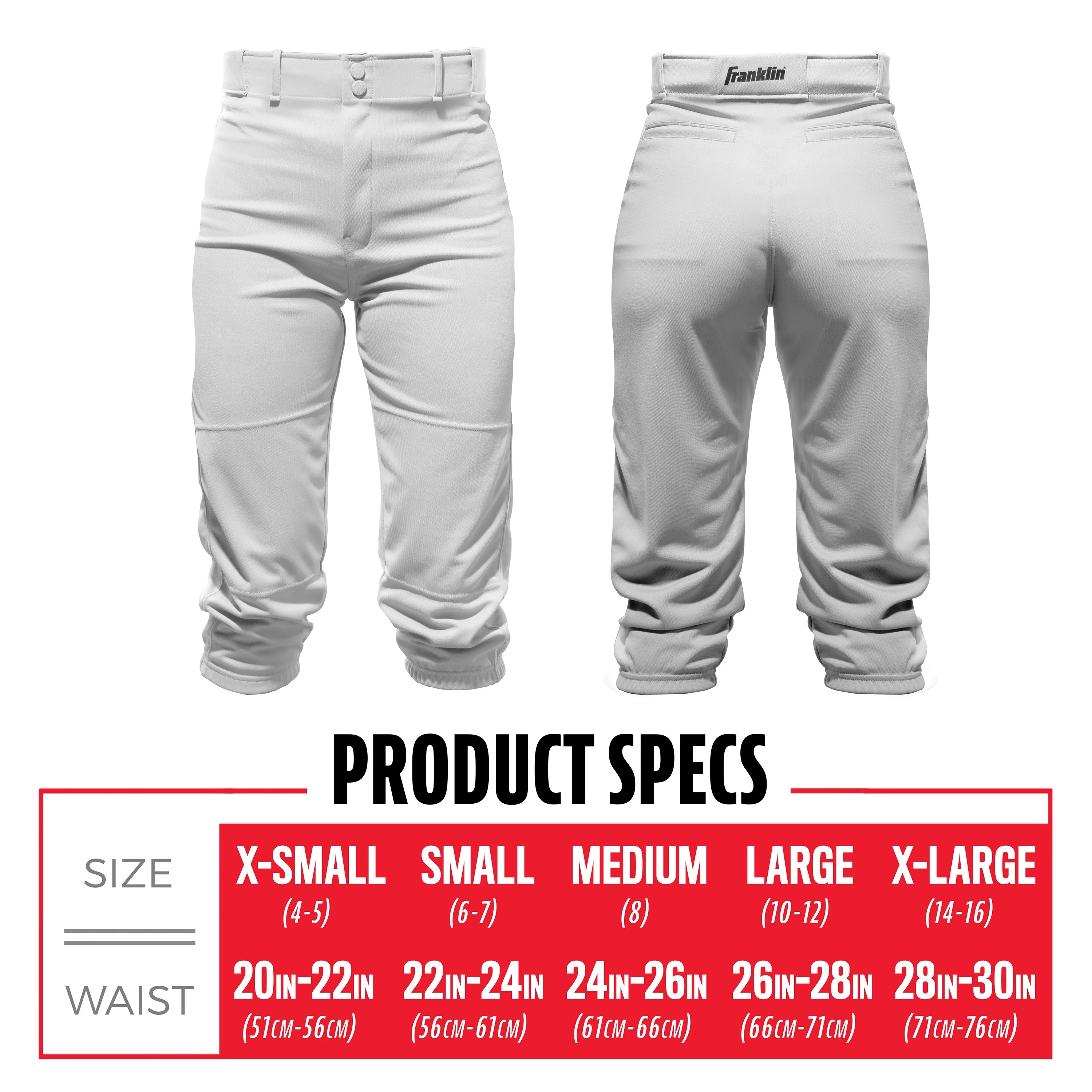 Franklin Sports Youth Baseball Pants – Gray – Large