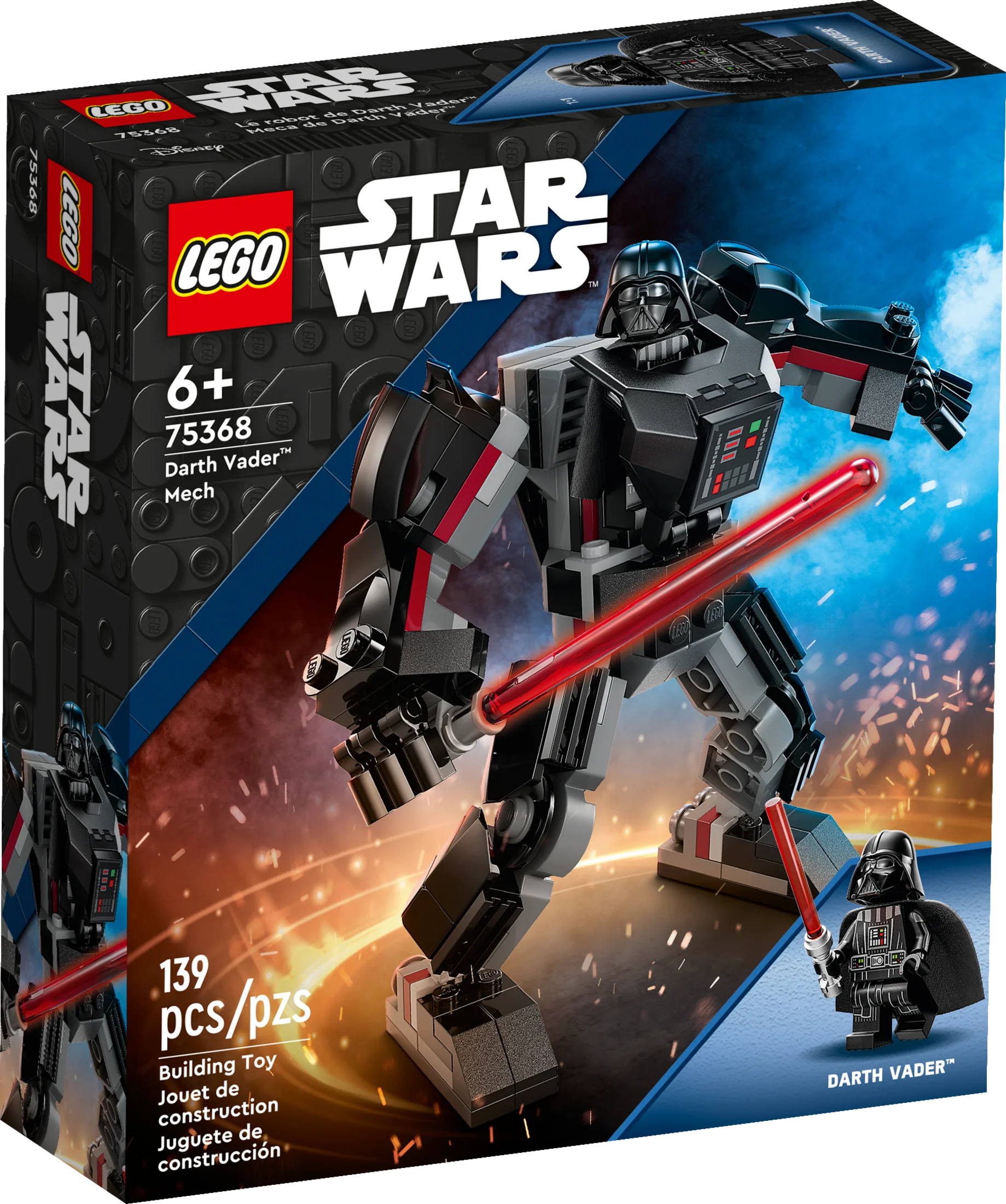 LEGO Star Wars Darth Vader Mech Buildable Star Wars Action Figure, this Collectible Star Wars Toy for Kids Ages 6 and Up Features an Opening Cockpit, Buildable Lightsaber and 1 LEGO Minifigure, 75368