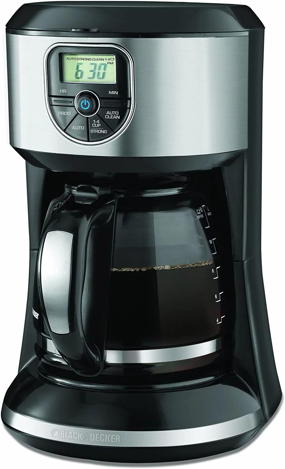 Black+Decker Coffeemaker 12-Cup Programmable Coffee Maker, Silver, CM4000S, Black/Stainless Steel