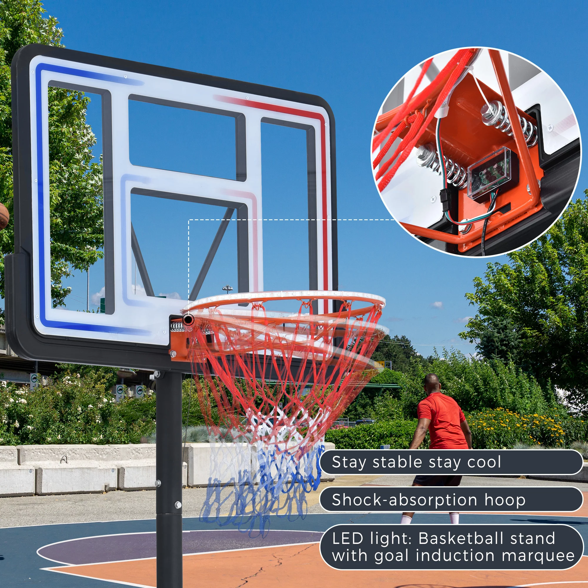 Basketball Hoop for Kids, Indoor Outdoor Basketball Court, 5.6ft-7ft Height Adjustable Basketball Goal with Removable Wheels, TE3089