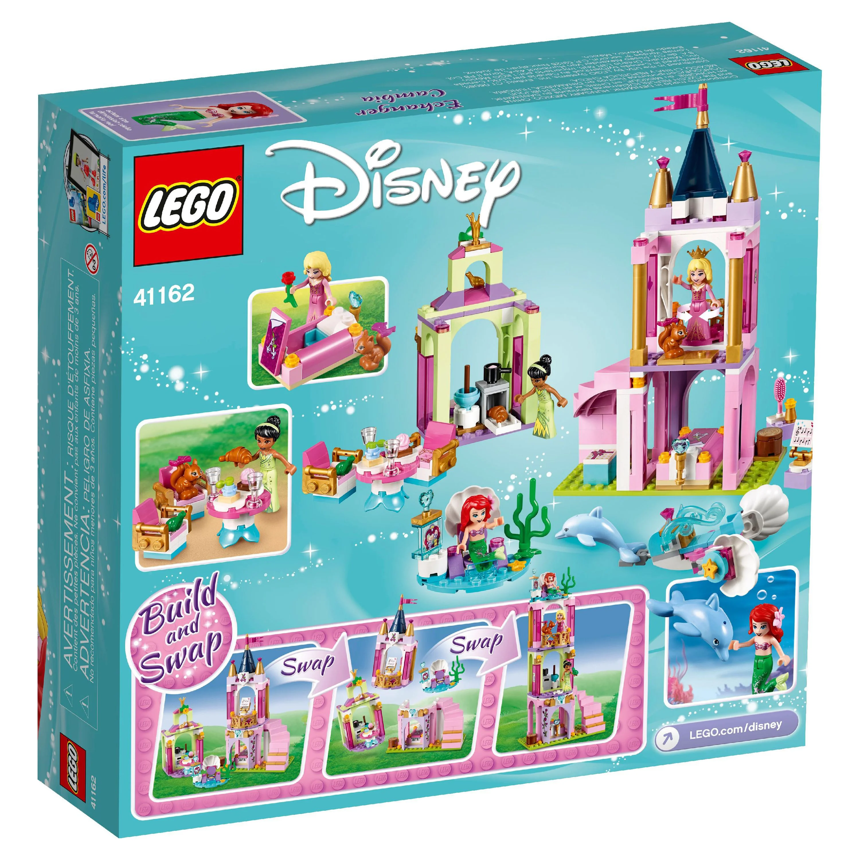 LEGO Disney Princess Ariel, Aurora, and Tiana’s Royal Celebration 41162 Princess Castle Building Set