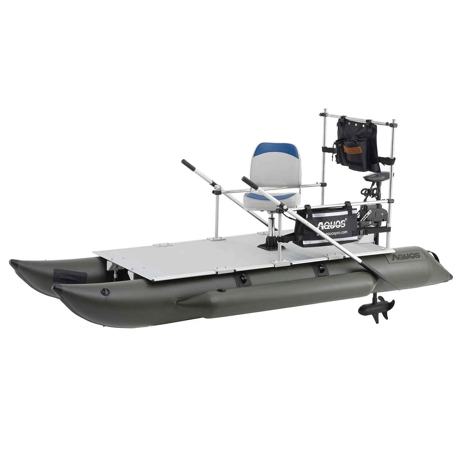 AQUOS 12.5ft Inflatable Pontoon Boat with Haswing Black 12V 55LBS Remote Trolling Motor and Foot Control