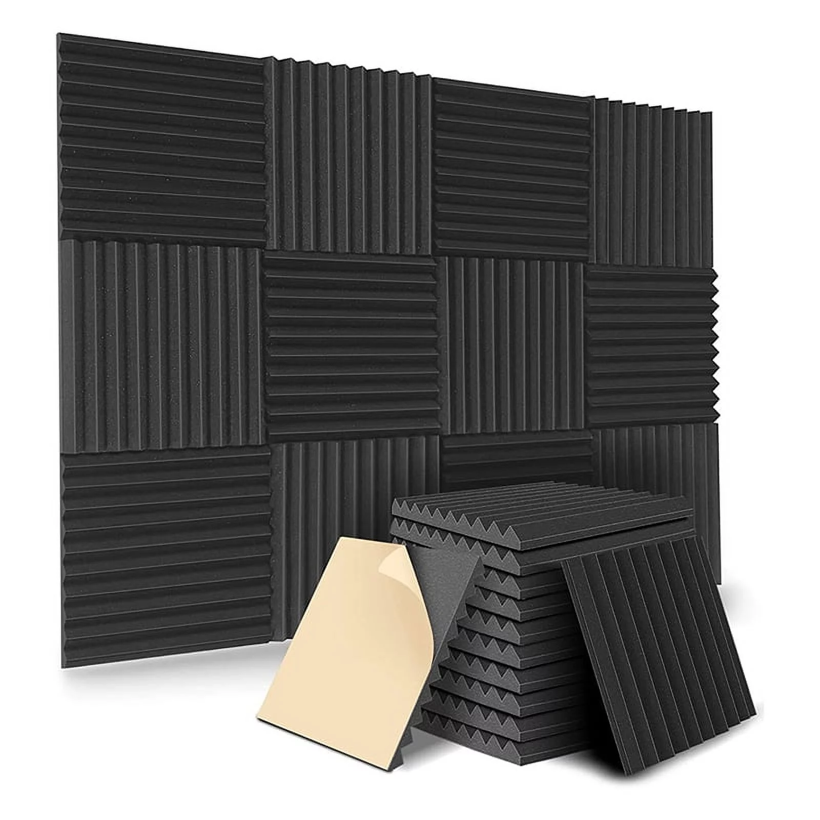 ckepdyeh 12 Pack Self-Adhesive Acoustic Panels, Sound Proof Foam Panels, High Density Soundproofing Wall Panels for Home(Black)