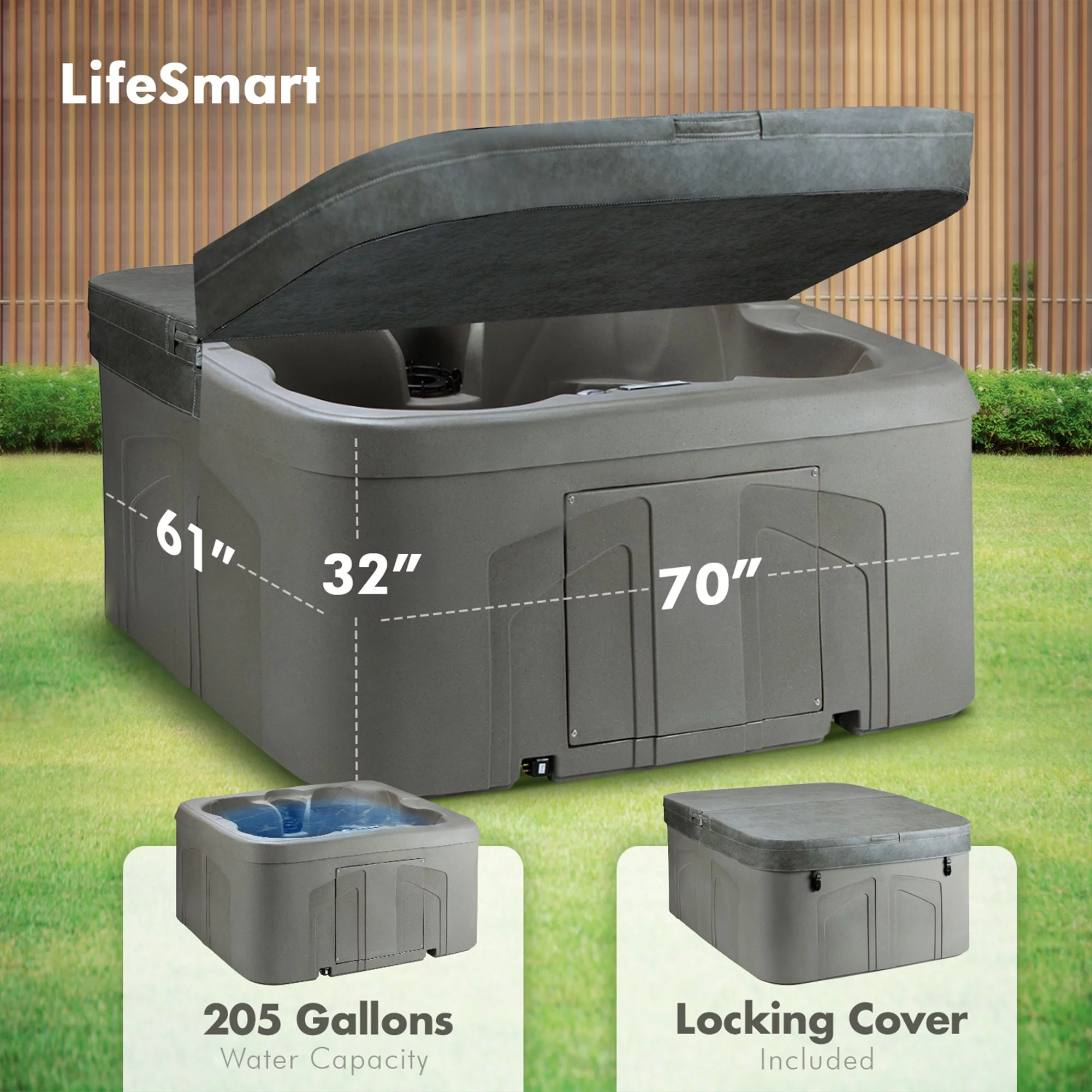 LifeSmart LS100 Taupe 4 Person Plug & Play Square Hot Tub Spa & Black Cover