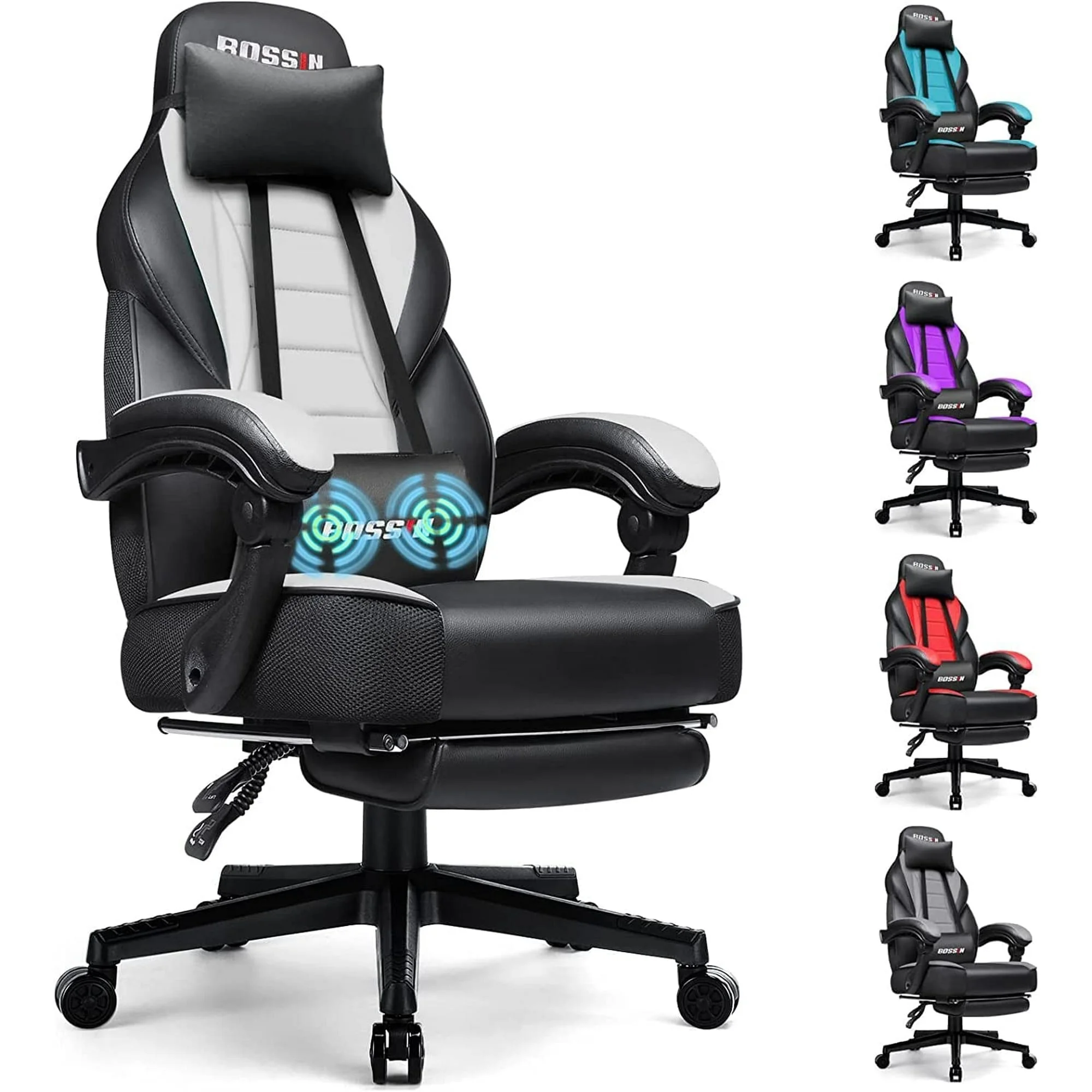 Waleaf Gaming Chair, Ergonomic Heavy Duty Design, Gamer Chair with Footrest and Lumbar Support, Large Cushion High Back Office Chair, Big and Tall Computer Chair