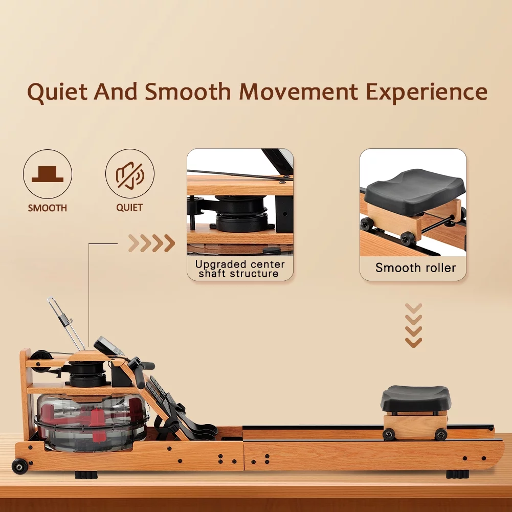 Water Rowing Machine for Home Use, Classic Solid Wood Rower Machine with Bluetooth Monitor