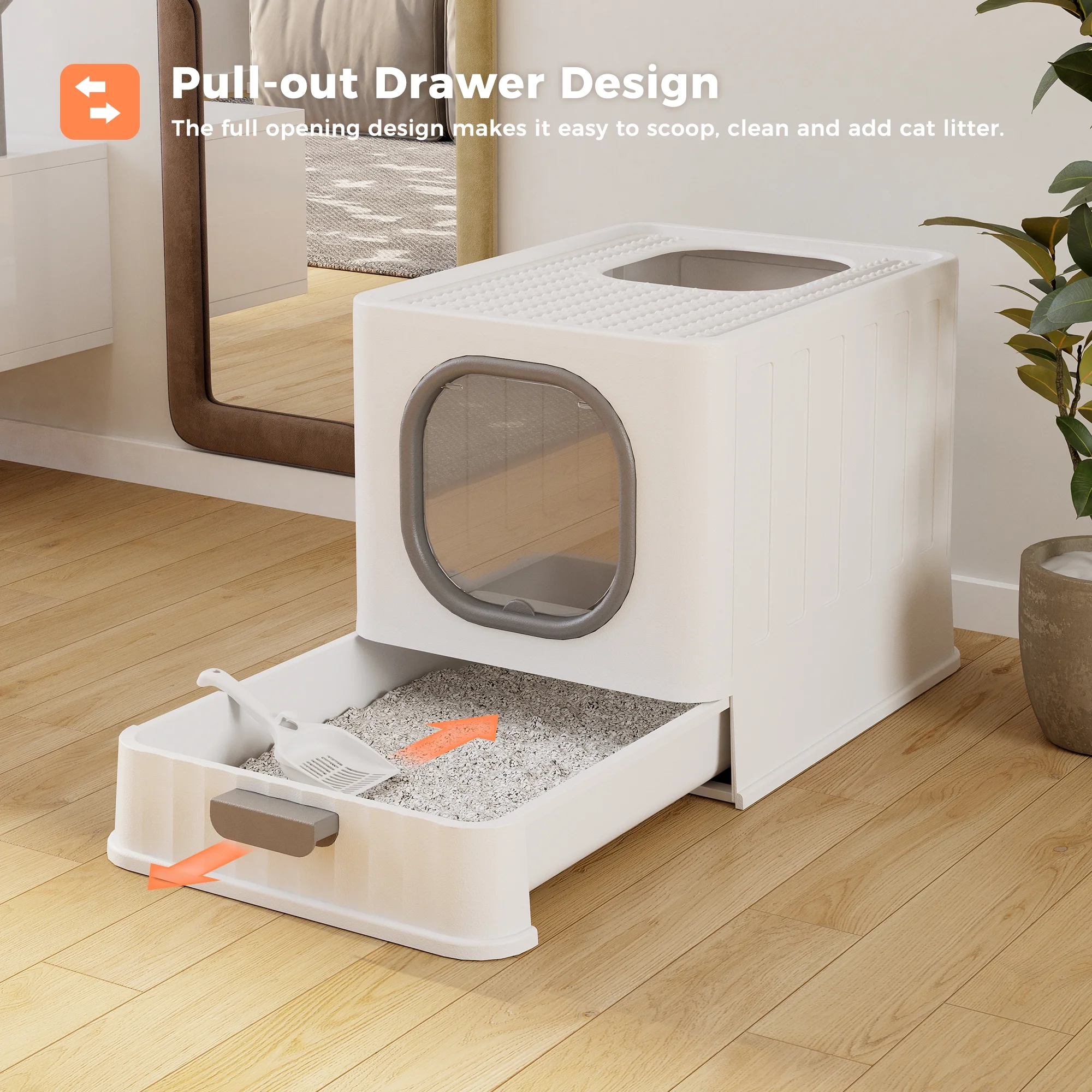 PEQULTI Enclosed Cat Litter Box Large Anti-Splashing Drawer Type Easy to Clean, Gray