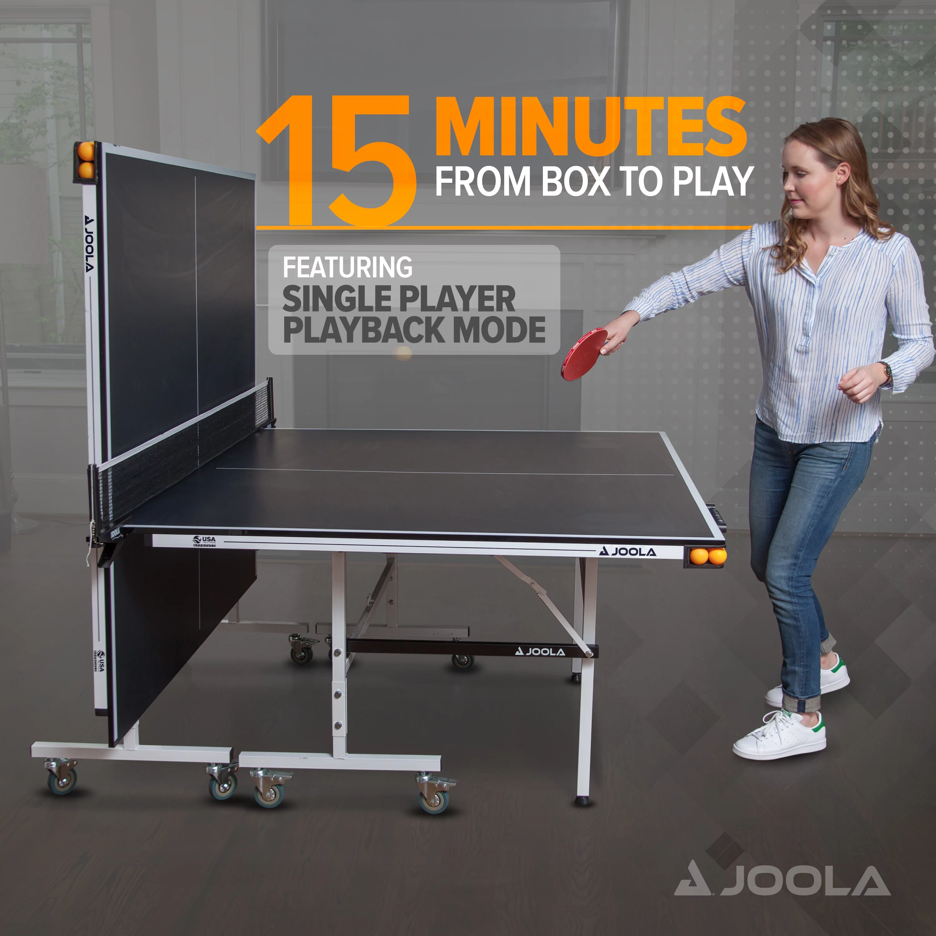 JOOLA Motion Official Size 2-Piece Indoor Table Tennis Table, 25mm,  Black