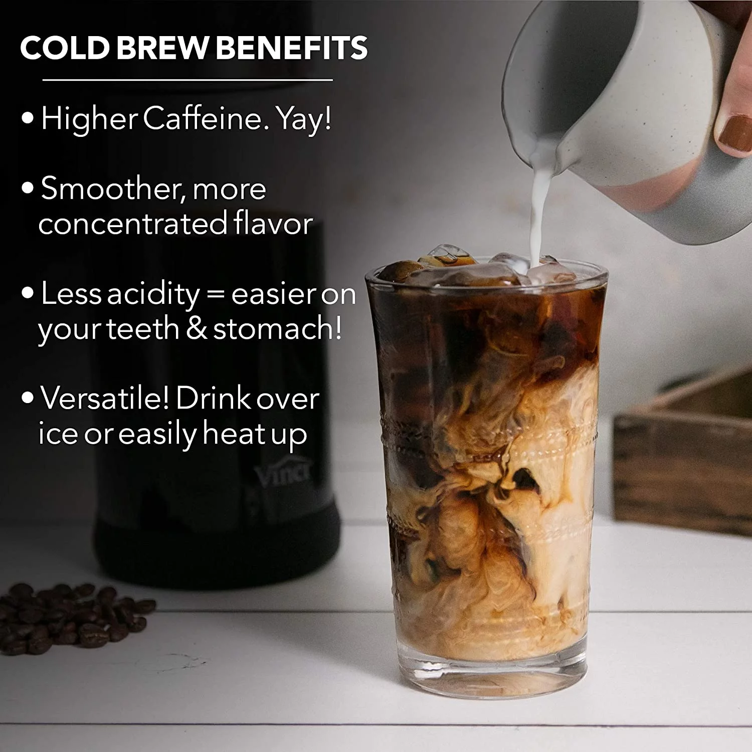 Vinci Express Cold Brew Coffee Maker in 5 Minutes, 4 Brew Strength Settings l Electric Cold Brew Coffee Maker w Borosilicate Glass Carafe, 1.1 Liter (37 Fluid Ounces)