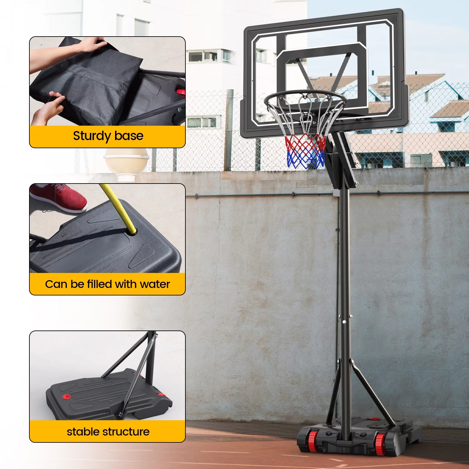 VIRNAZ 33 in. Portable Basketball Hoop & Goal System 5.5 – 9.5 ft. Easy Height Adjustable with Weight Bag for Outdoor Indoor Court