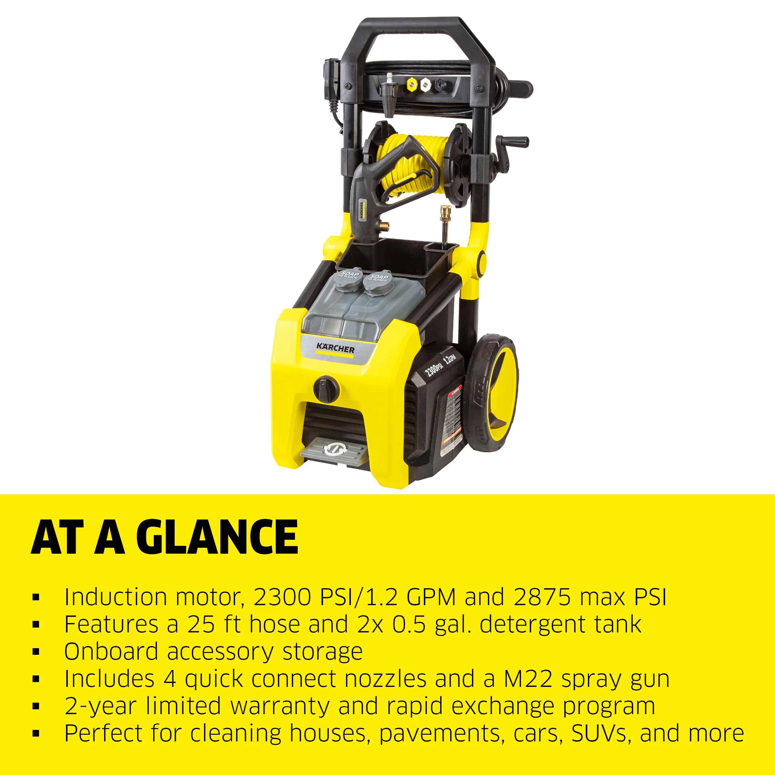 Karcher K1900PS 2375 Max PSI Electric Pressure Washer with 3 Nozzles and Hose, 1.2 GPM, Power Washer