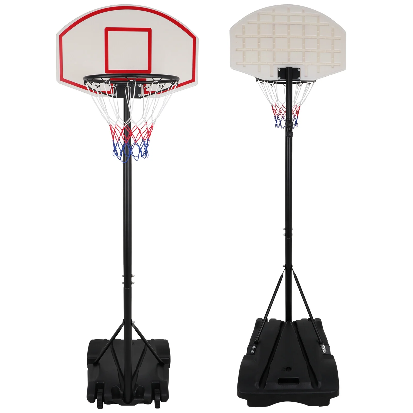 SuperDeal Kid Youth Height Adjustable (5.4-7ft) Basketball Hoop Plastic Backboard System Stand W/Wheels Black