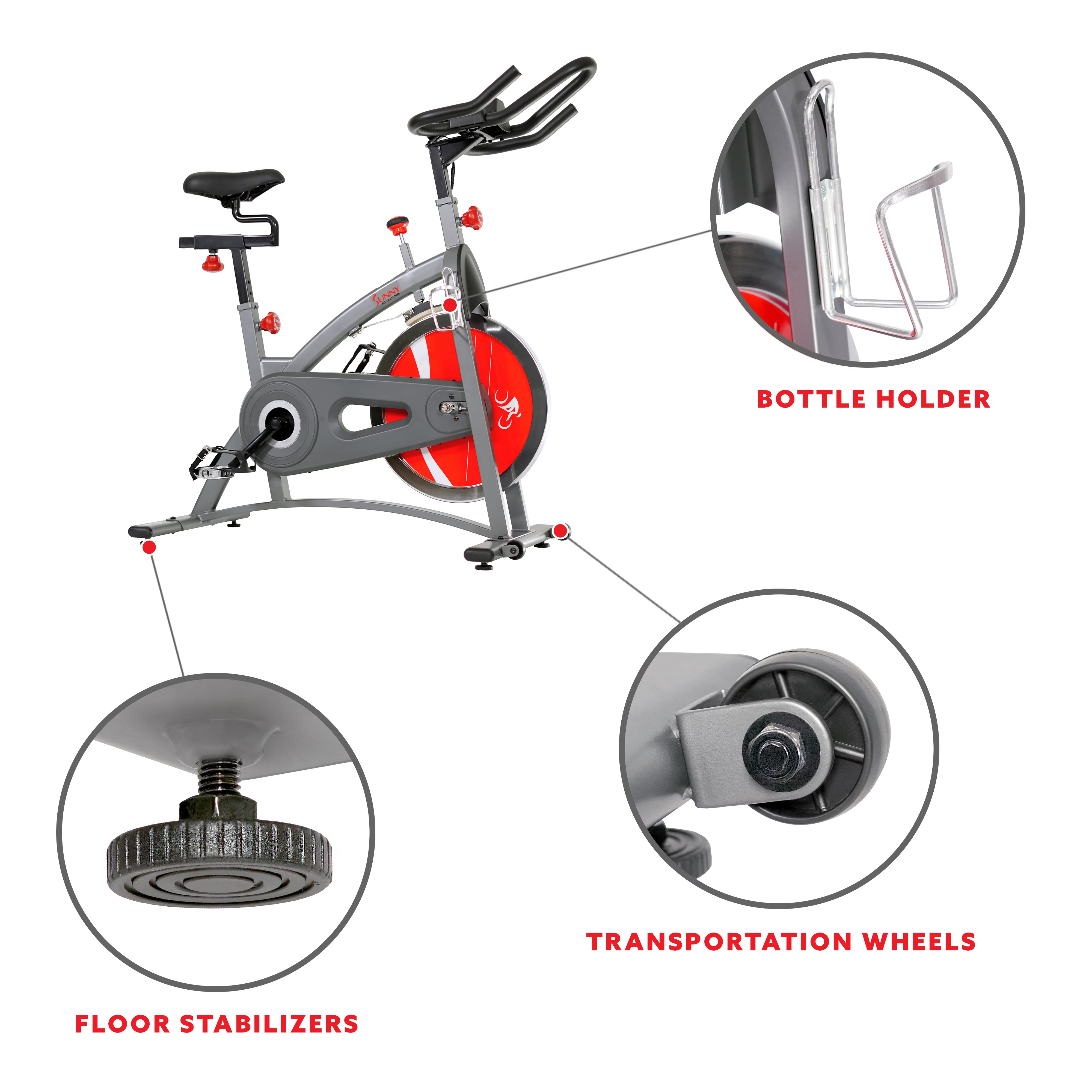 Sunny Health Fitness Stationary Belt Drive Indoor Workout Cycling Exercise Bike, Home Cardio Bicycle, SF-B1423