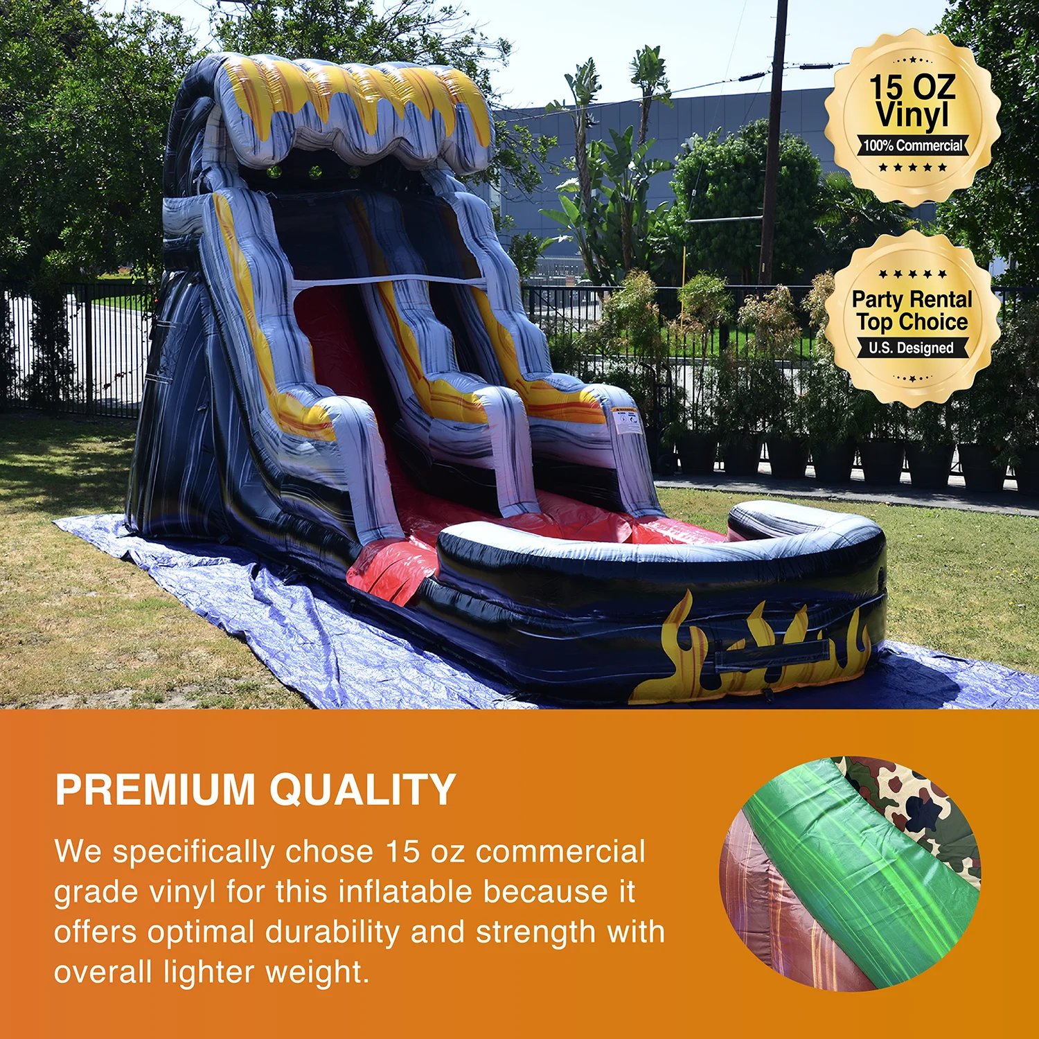 JumpOrange Commercial Grade Water Slide Inflatable with Splash Pool for Kids and Adults (with Blower), Flame Theme