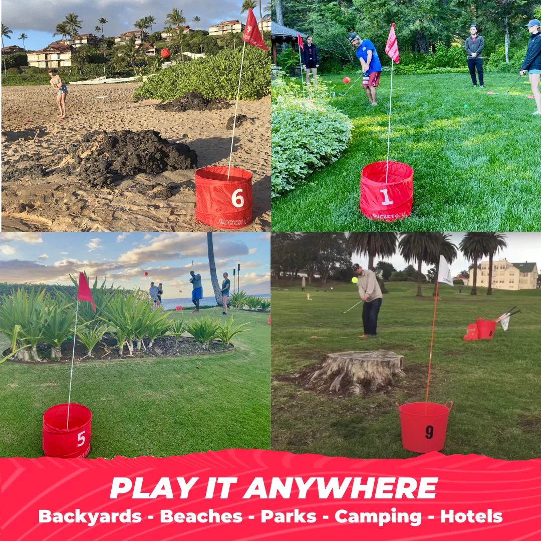 Bucketgolf the Ultimate Backyard Golf Game for Kids and Adults. Red (6 Hole)