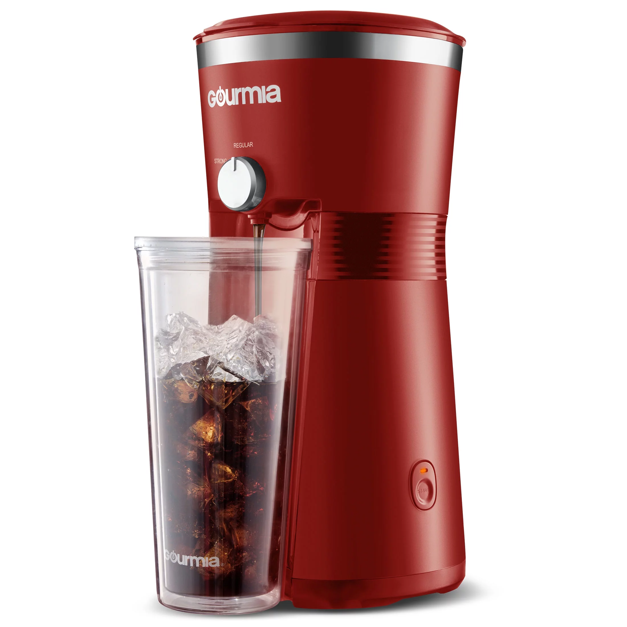 Gourmia Iced Coffee Maker with 25 fl oz. Reusable Tumbler, Red