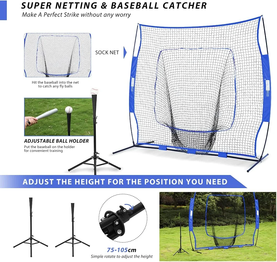 SPECSTAR 7 x 7 Feet Baseball Backstop Softball Practice Net with Strike Zone Target Tee and Carry Bag for Batting Hitting and Pitching