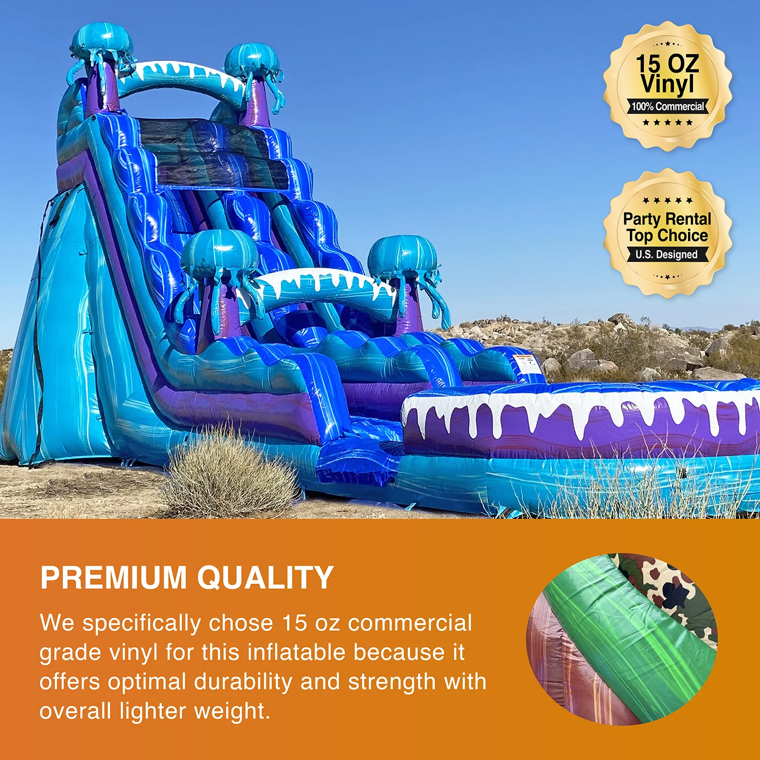 JumpOrange Commercial Grade Water Slide Inflatable with Splash Pool for Kids and Adults (with Blower), Electric Theme