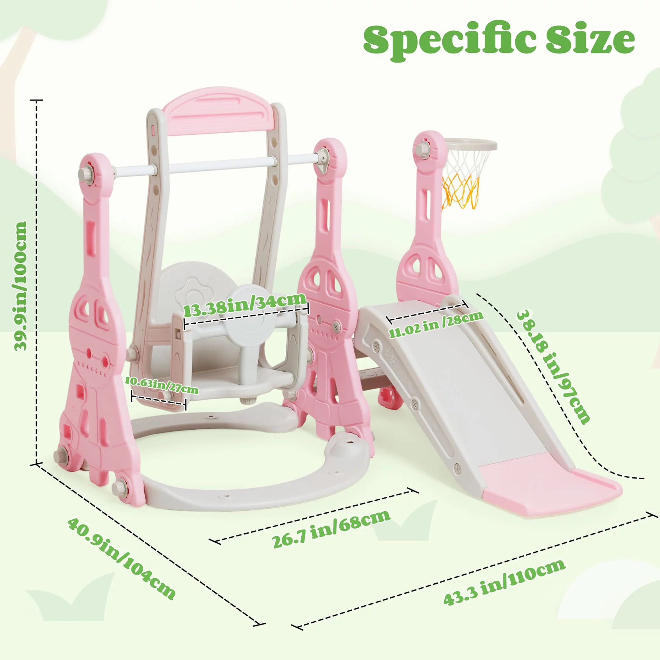 Ealing   4 in 1  Slide and Swing Set for Toddler  Indoor and Outdoor Baby Slide Climber Playset  with Basketball Hoop &  Backyard Playground Swing Slide for Boys and Girl Slide length: 11.02′ L Pink