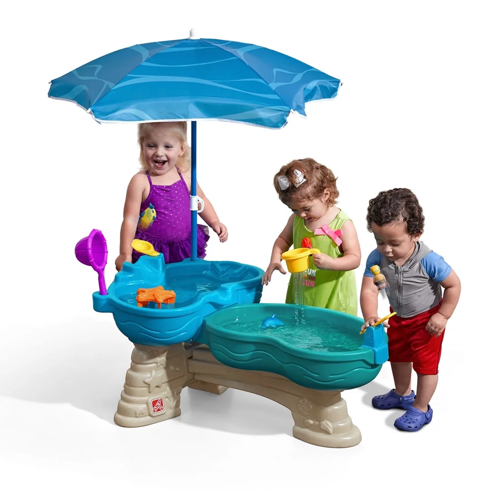 Step2 Spill & Splash Seaway Blue Plastic Water Table for Toddlers with 10-piece Playset