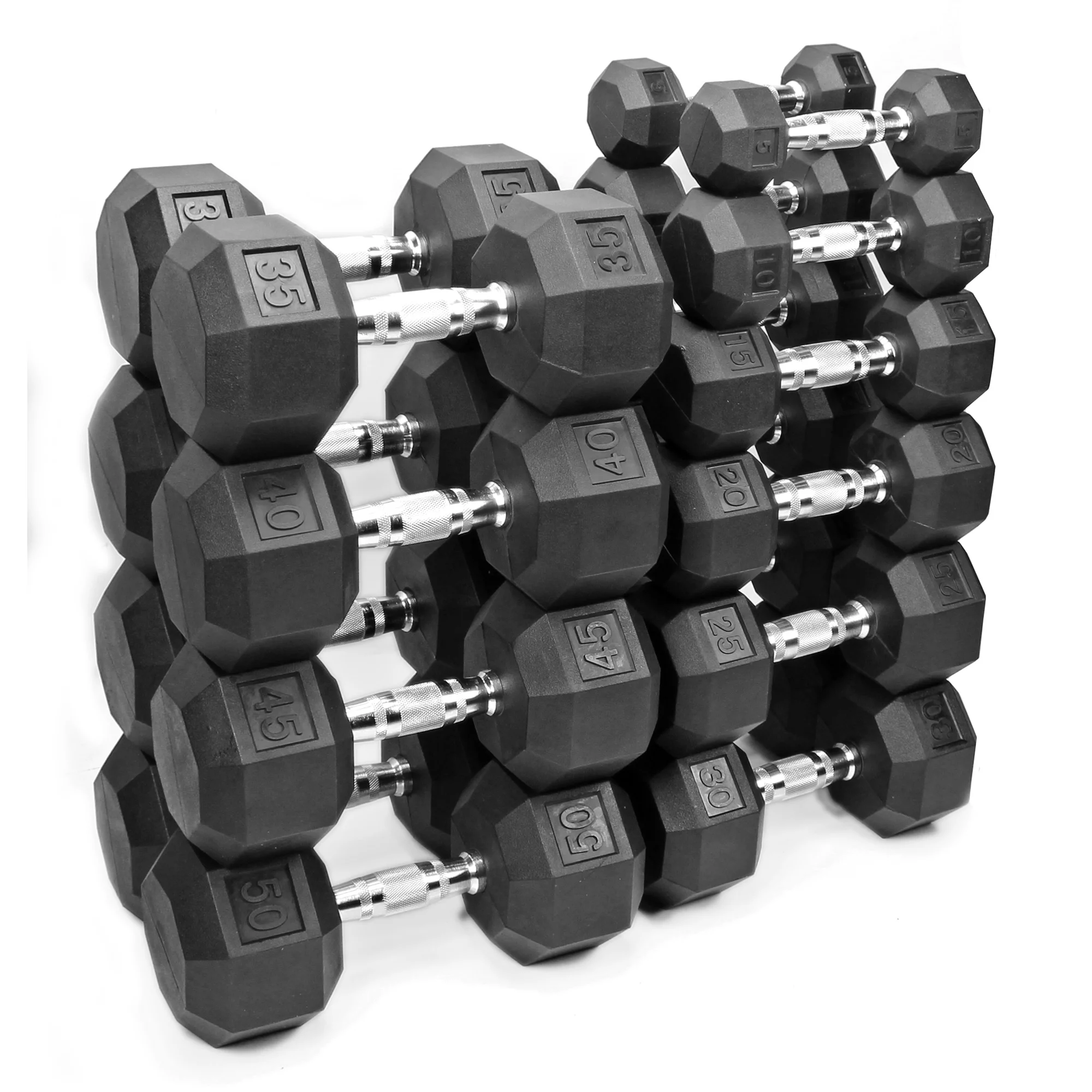 XPRT Fitness Rubber Coated Hex Dumbbells With Chrome and Textured Handle – 30 lb Single