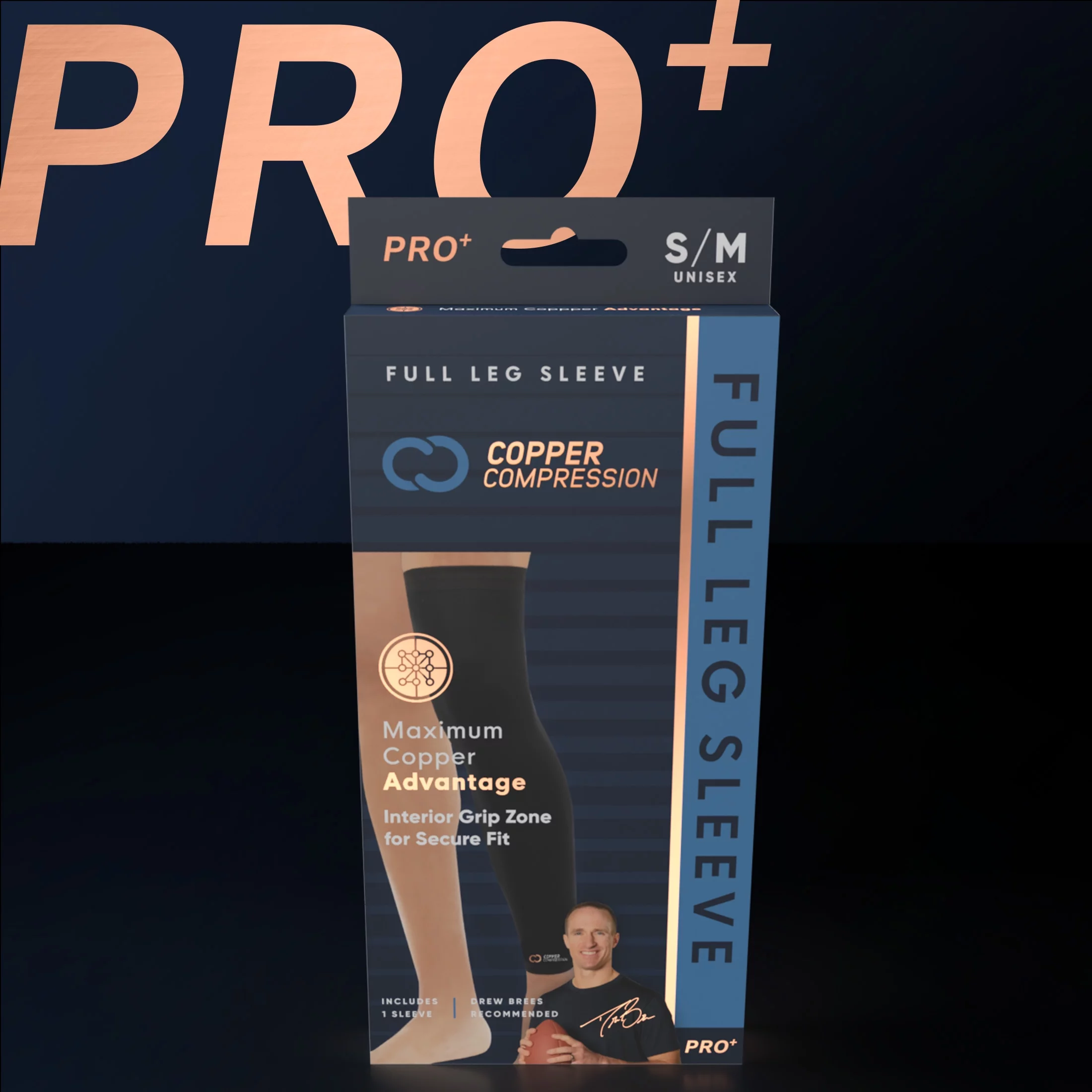 Copper Compression PRO+ Performance Leg Sleeve L-XL: Compression for Pain Relief from Shin Splints and Sore Muscles (Unisex, Black, 1 Pair)