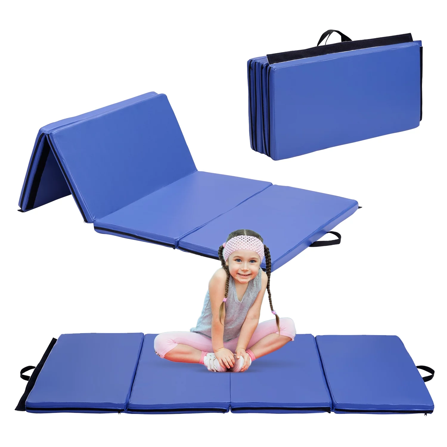 ZENOVA 3’x6’x2″ Folding Tumble Exercise Mats Gymnastics Mat Aerobics Stretching Yoga Mat for Home Gym, Blue