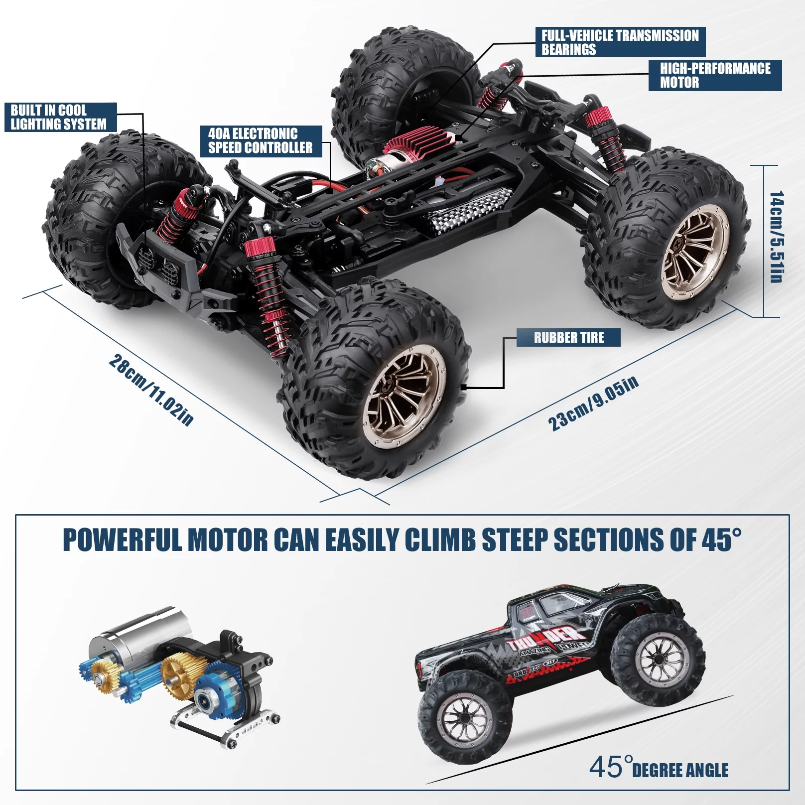 Hot Bee Remote Control Car 1:16 RC Cars 40+km/h 4WD Off Road Monster Truck with Lights Gift for Boys Kids and Adults