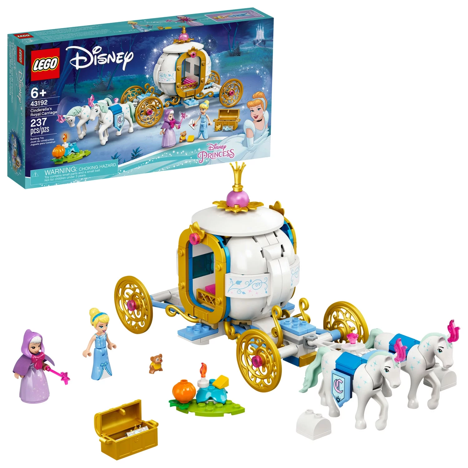 LEGO Disney Cinderella’s Royal Carriage 43192; Creative Building Toy Makes a Great Gift (237 Pieces)