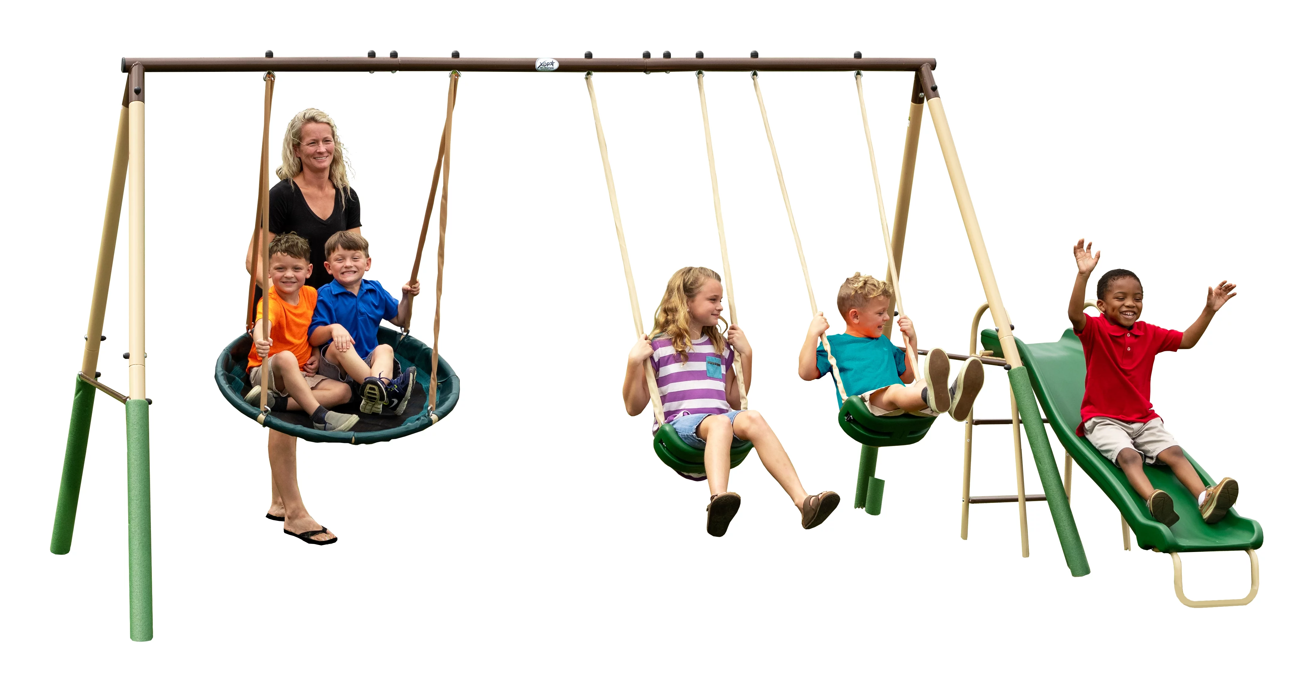 XDP Recreation Super Disc Steel Swing Set with Disc Swing, Swing Seats, Wave Slide