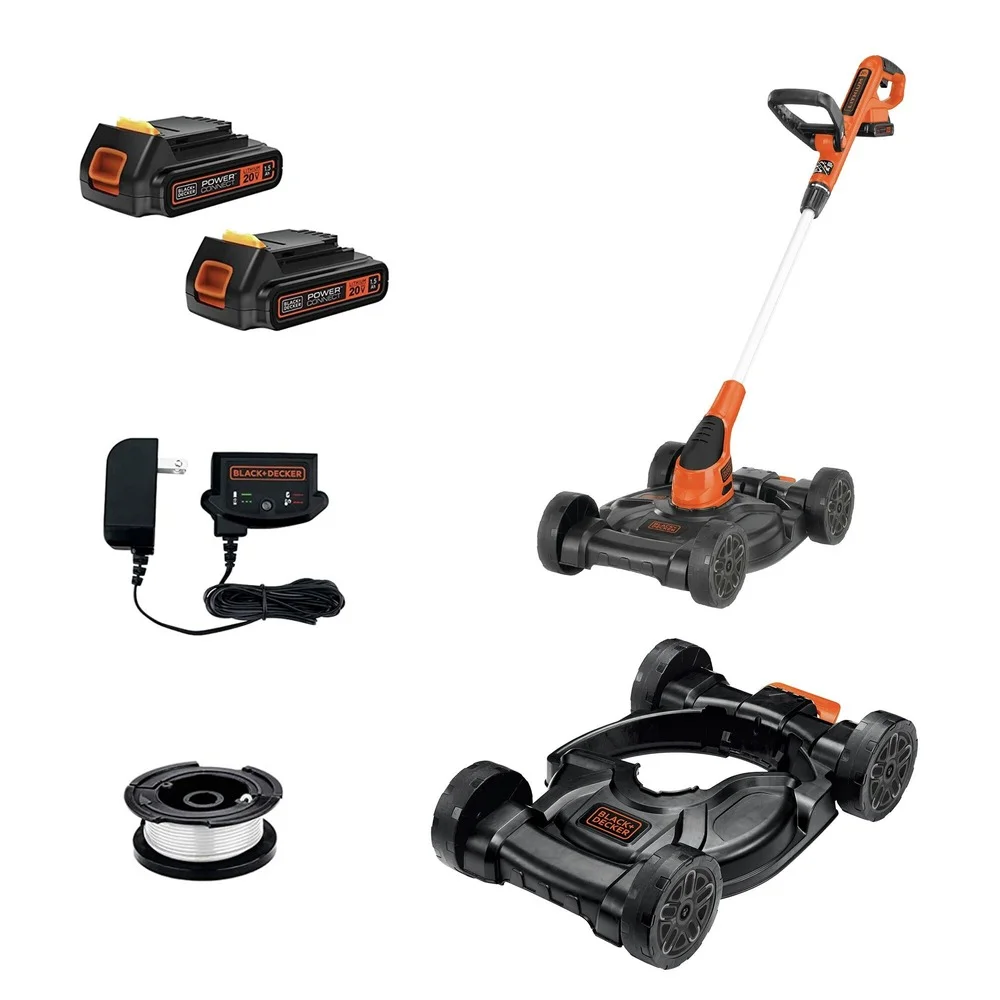 BLACK+DECKER 20V MAX Cordless 12″ Lithium-Ion 3-in-1 Trimmer/Edger and Mower + 2 Batteries