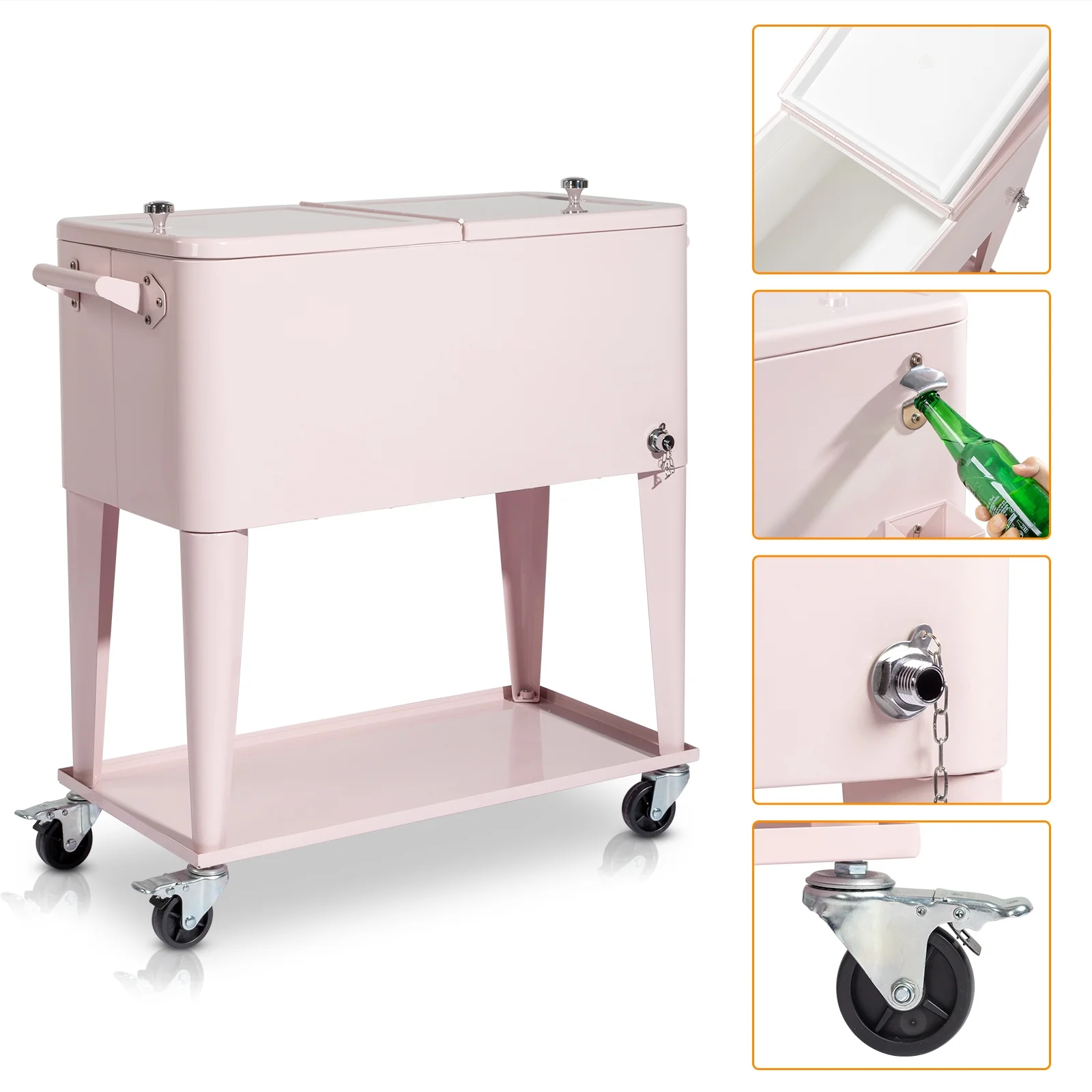 SamyoHome Rolling Cooler 80QT Frozen Warm Function with Shelf Pink