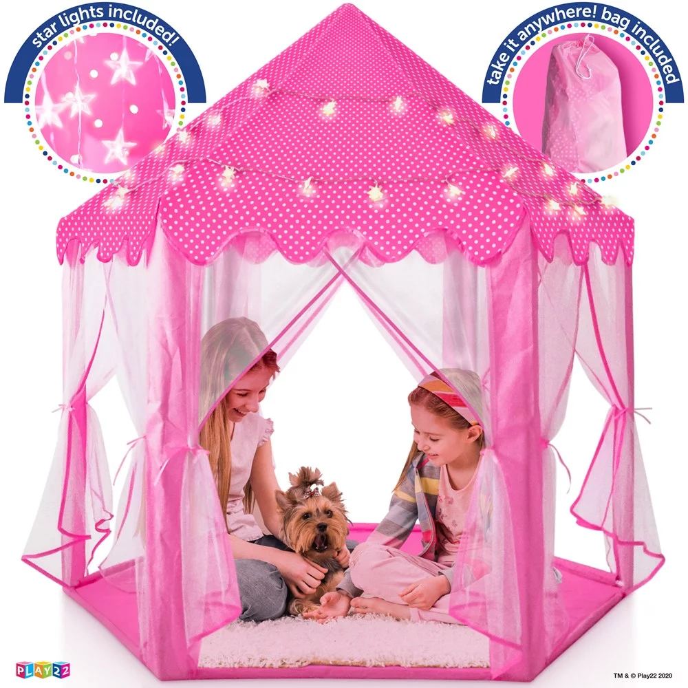 Kids Large Playhouse Tent – Kids Play Tent Princess Castle Pink – Play Tent House For Girls With Star Lights And Carry Bag – Princess Castle Playhouse Tent For Girls Boys Indoor Outdoor – Play22USA