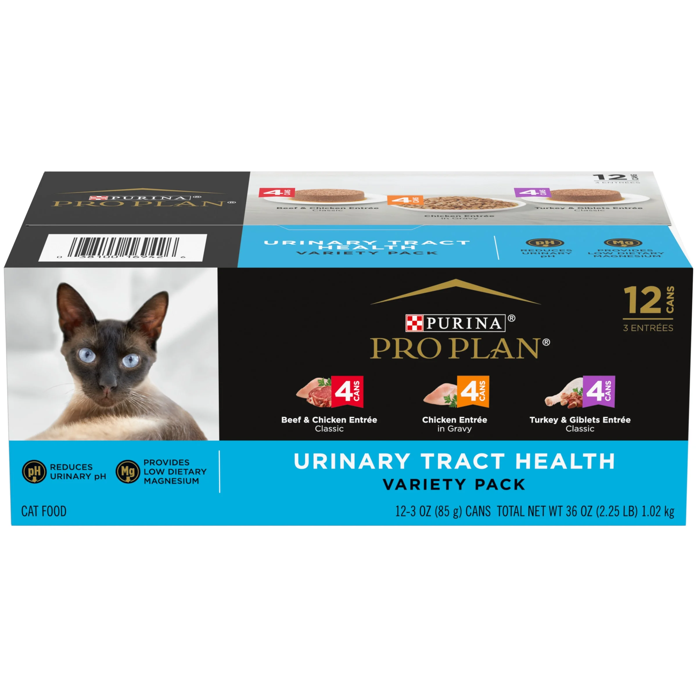 Purina Pro Plan Urinary Tract Cat Food Wet Variety Pack Chicken, Beef and Chicken, and Turkey and Giblets