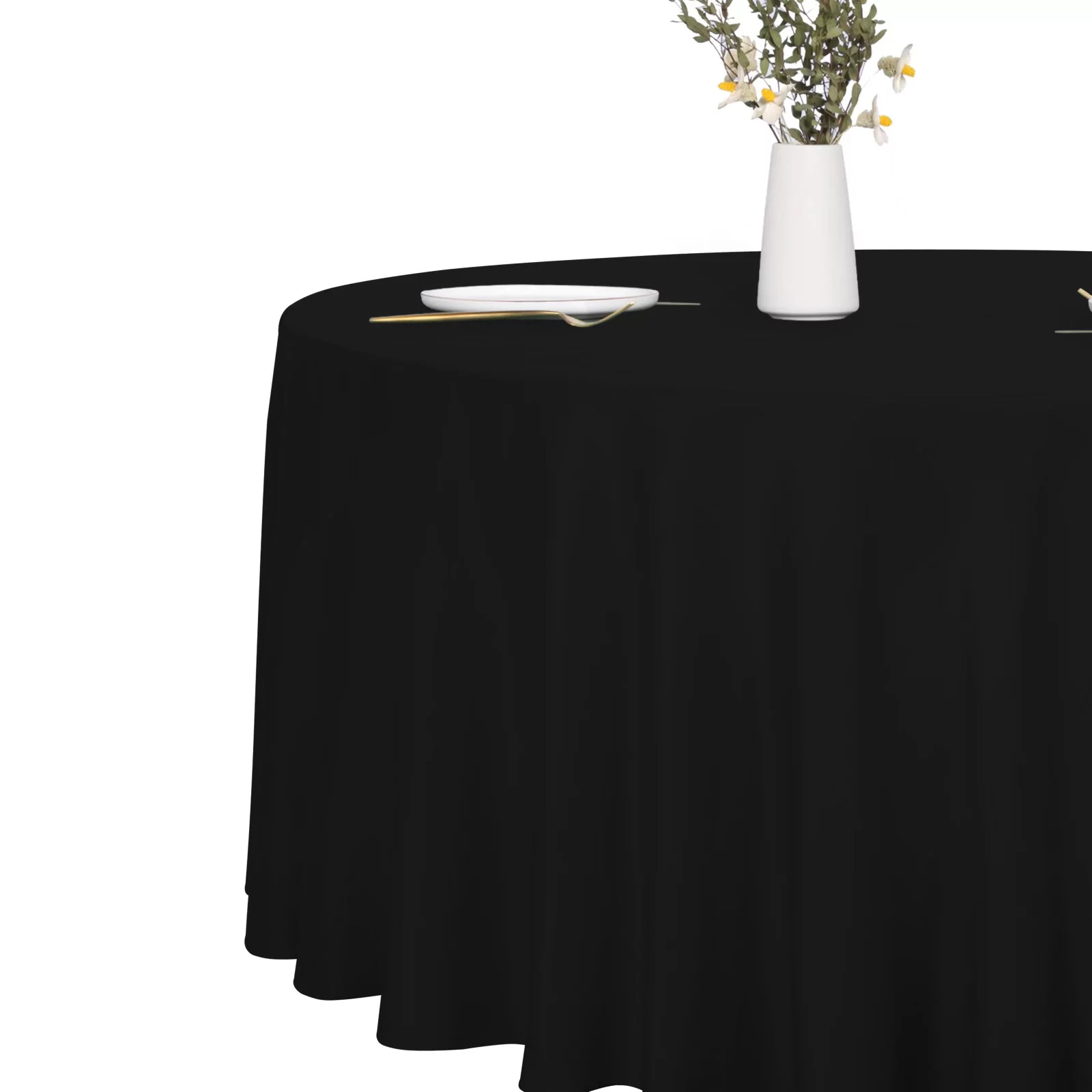 LUSHVIDA Round Tablecloth -60 inch Black- Stain and Water Resistant Table Cover for Kitchen Dining Room