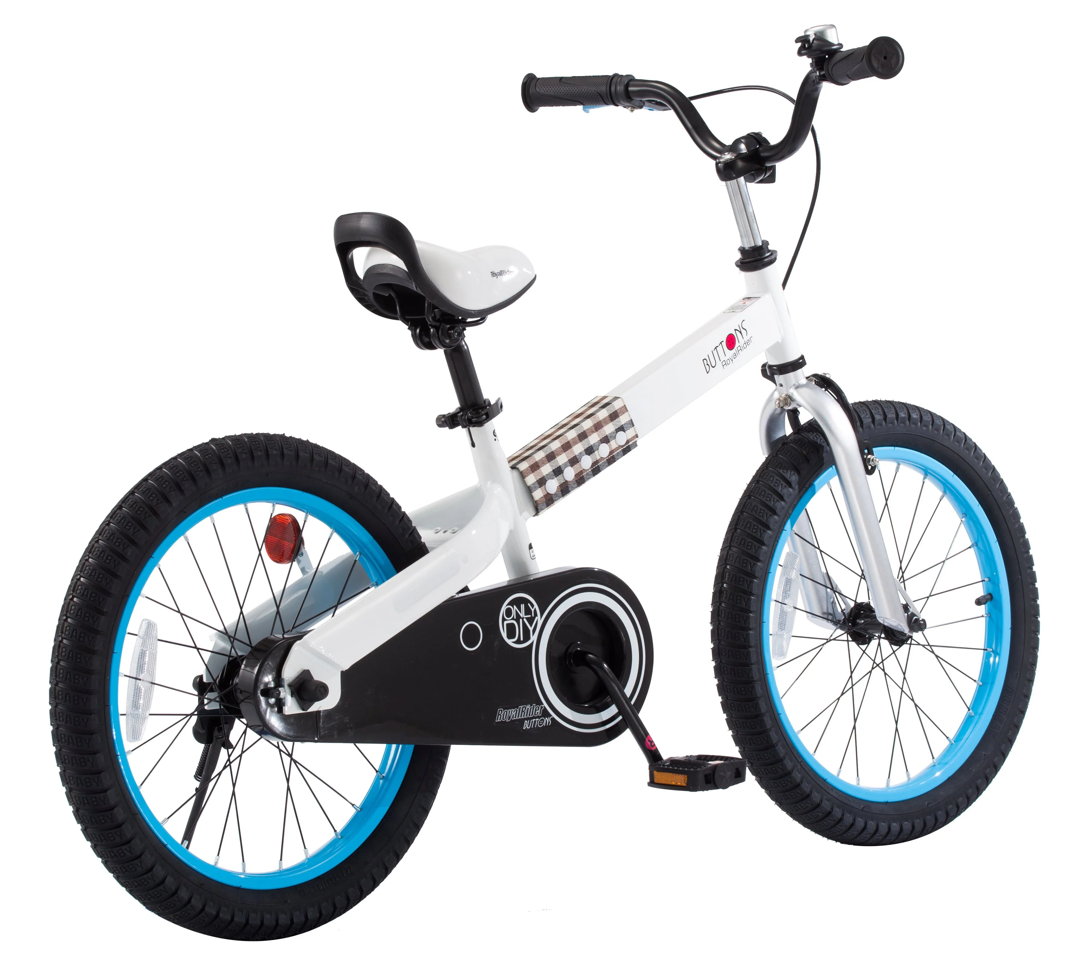 Royalbaby Buttons 18 In. Kid’s Bicycle White with Blue Rims and Kickstand