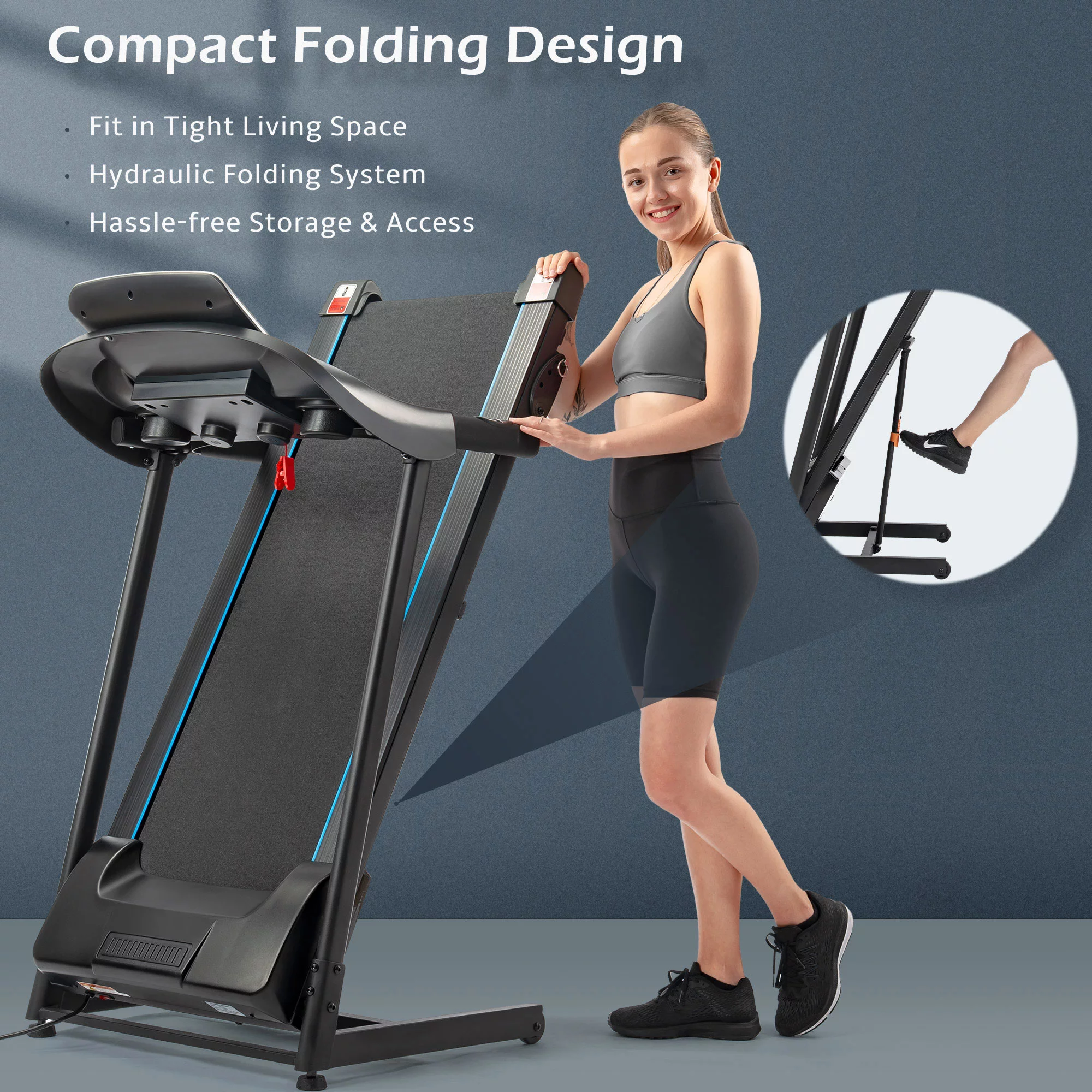 Folding Clearance Treadmill, Electric Motorized Treadmill with Incline, Audio Speakers for Home Gym, Walking Jogging Running Machine, Treadmill 230 LB Capacity, Installation-Free