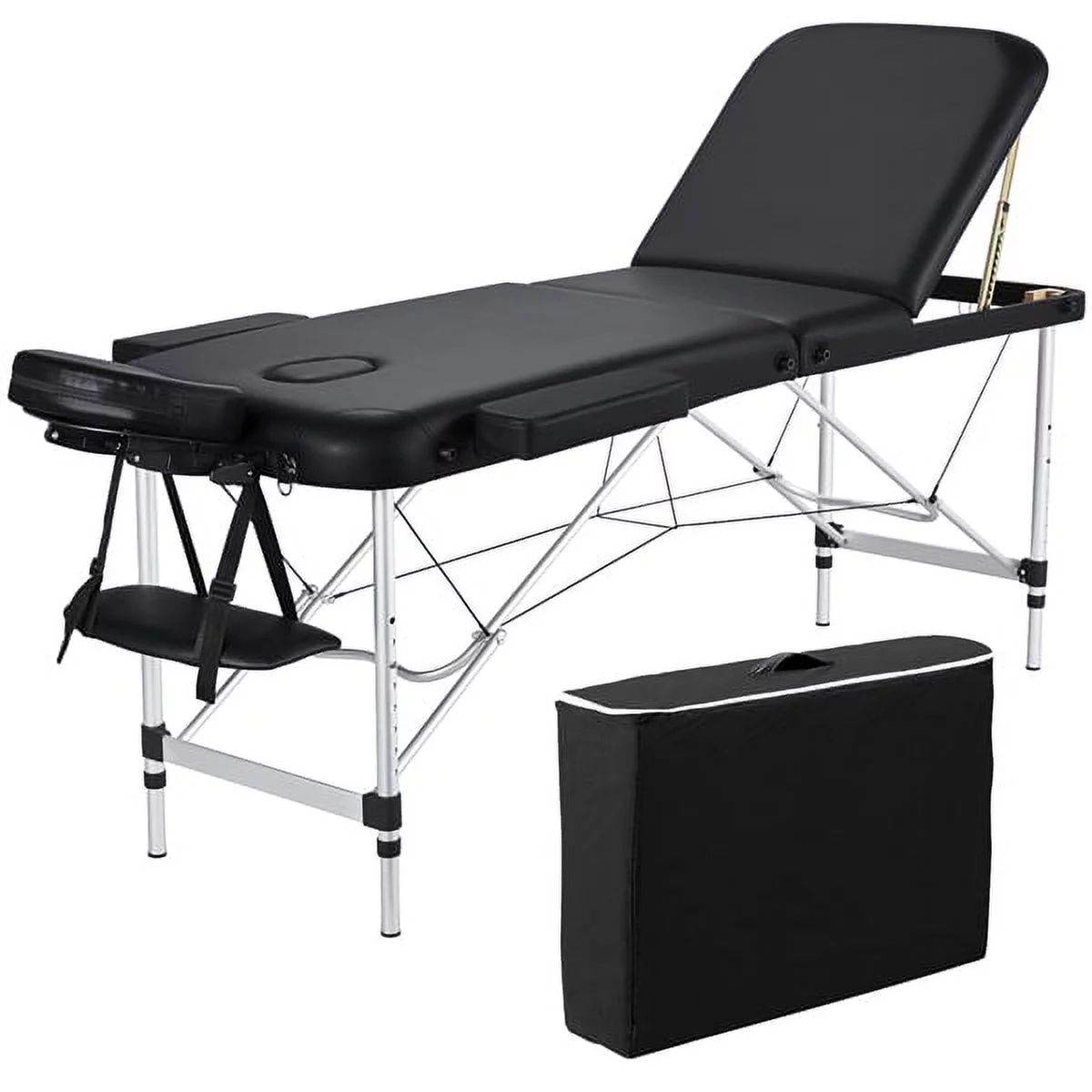 SmileMart 84″ 3-Section Portable Massage Table for Spa Treatments, Black