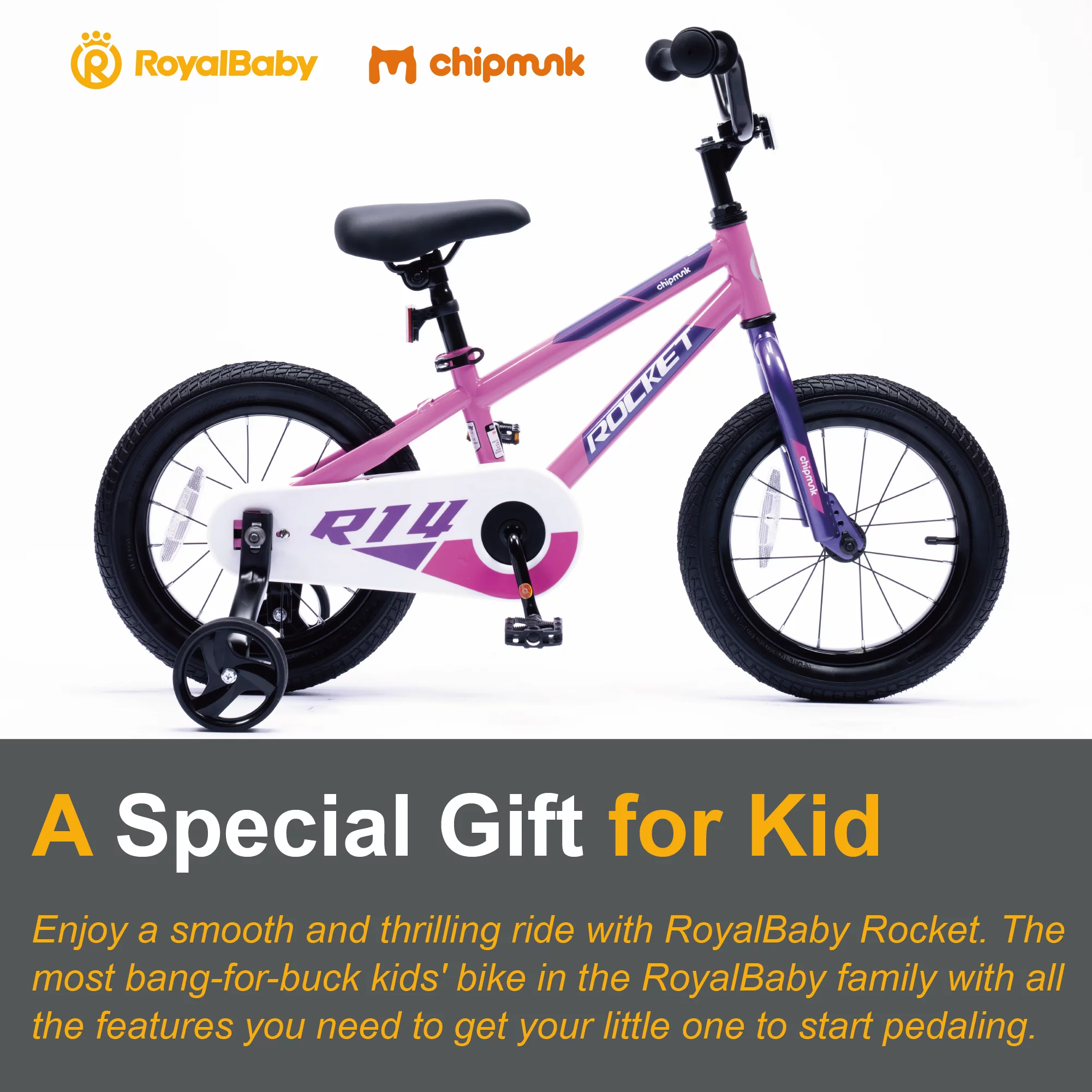 Royalbaby Rocket Kids Bike 12 14 16 18 Inch Bicycle for Boys Girls Ages 3-10 Years, Multiple Color Options