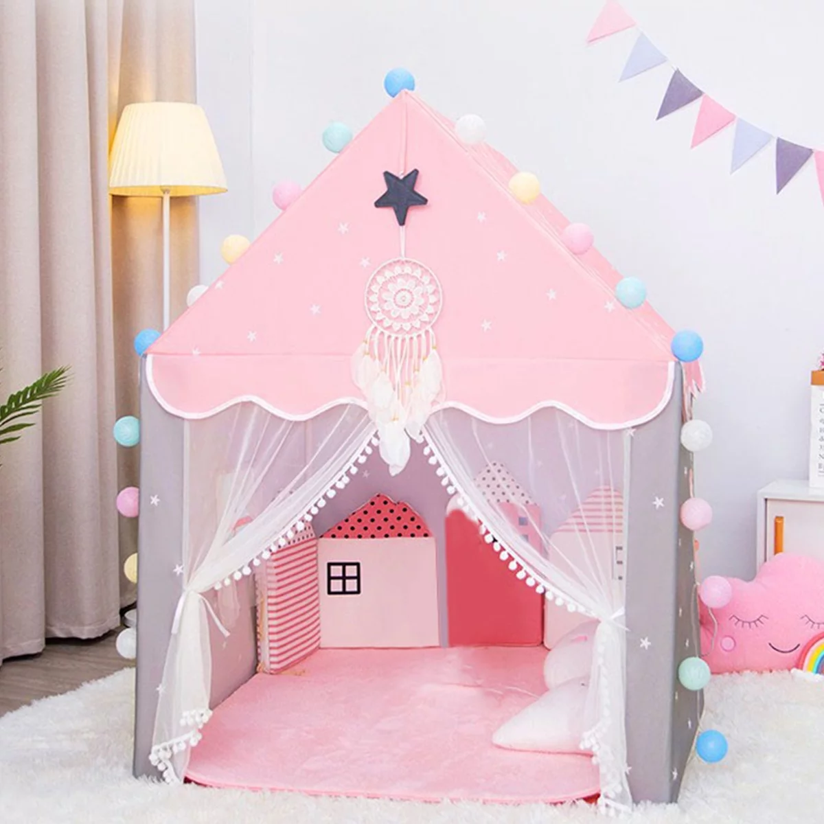 NKTIER Kids Play Tent,Princess Tent House,Portable Foldable Children’s Play Tent,Cotton Canvas Cone Children’s Playhouse For Boys Girls