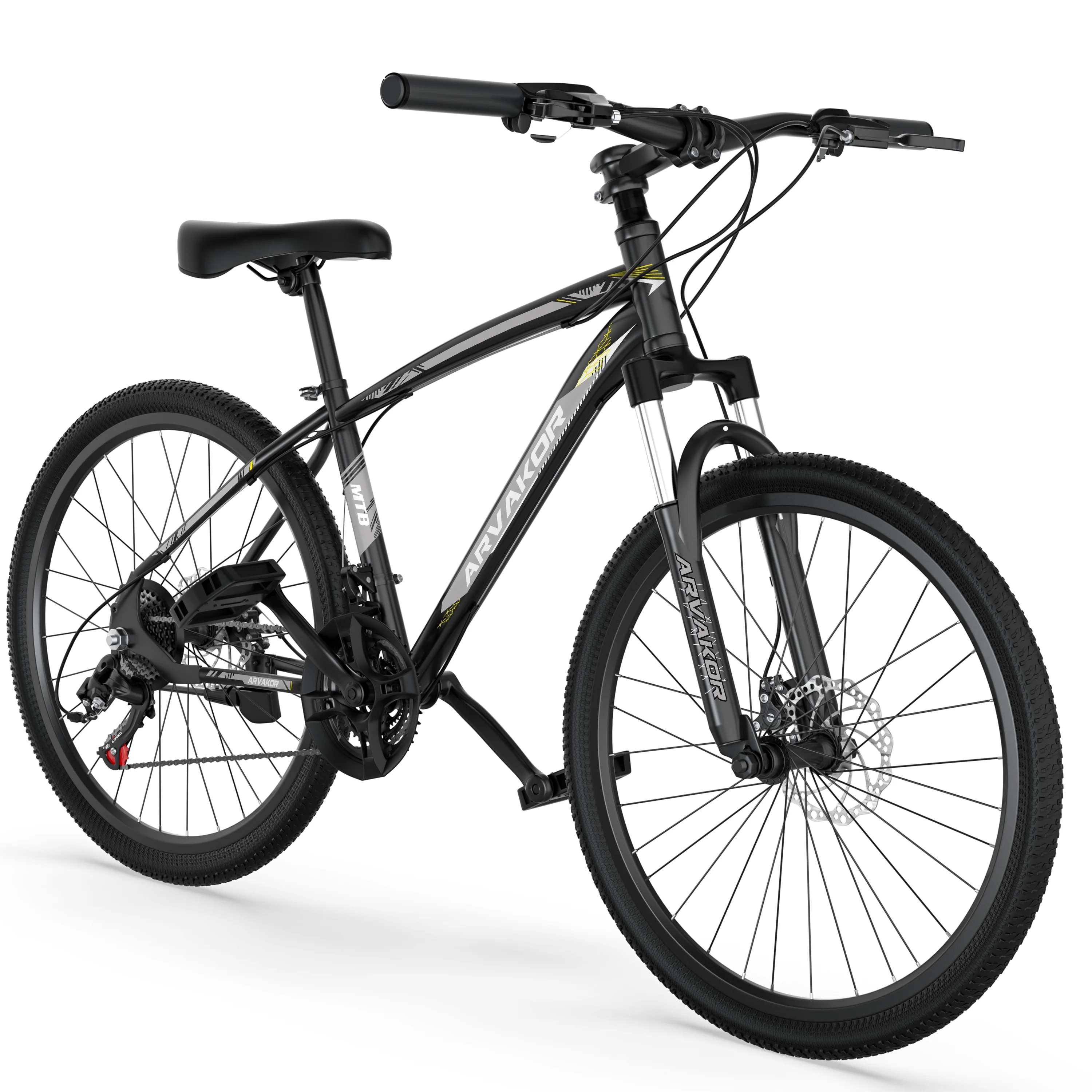 ARVAKOR 26” Mountain Bikes for Men, 21 Speeds, Double Disc Brake, Gray